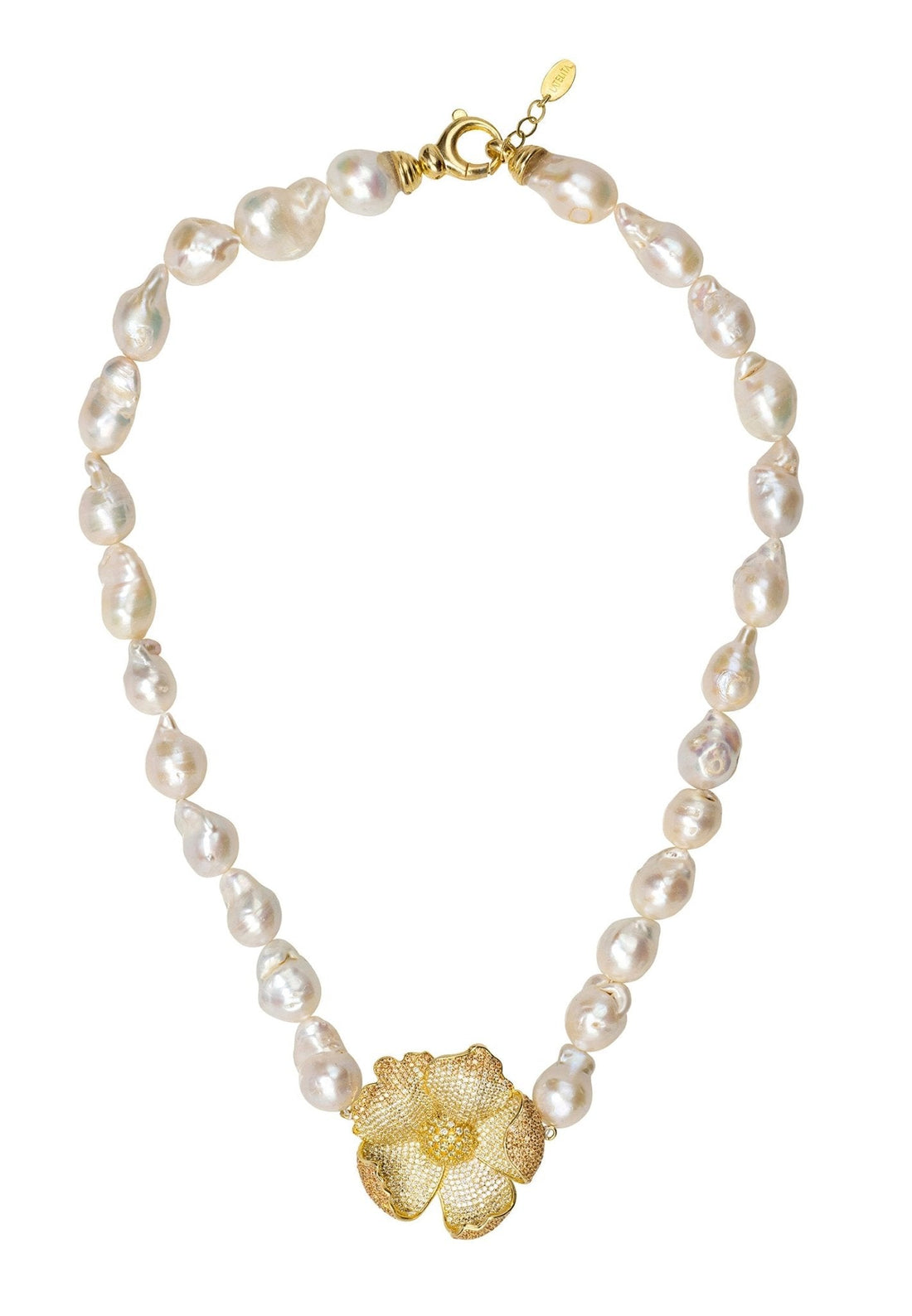 Poppy Flower Baroque Pearl Necklace Lemon Gold