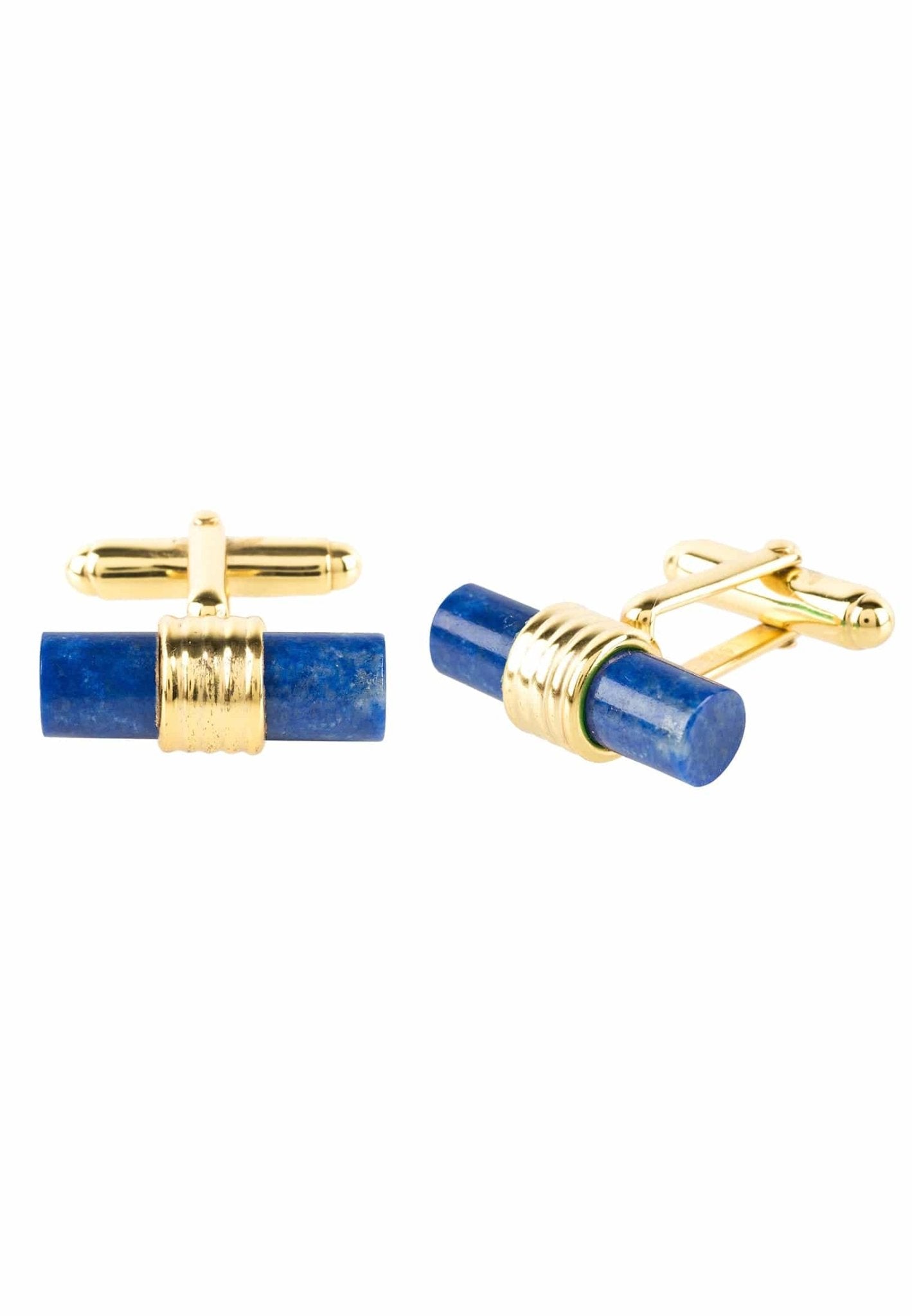 Cylindrical Cufflink Gold Blue Lapis Lazuli