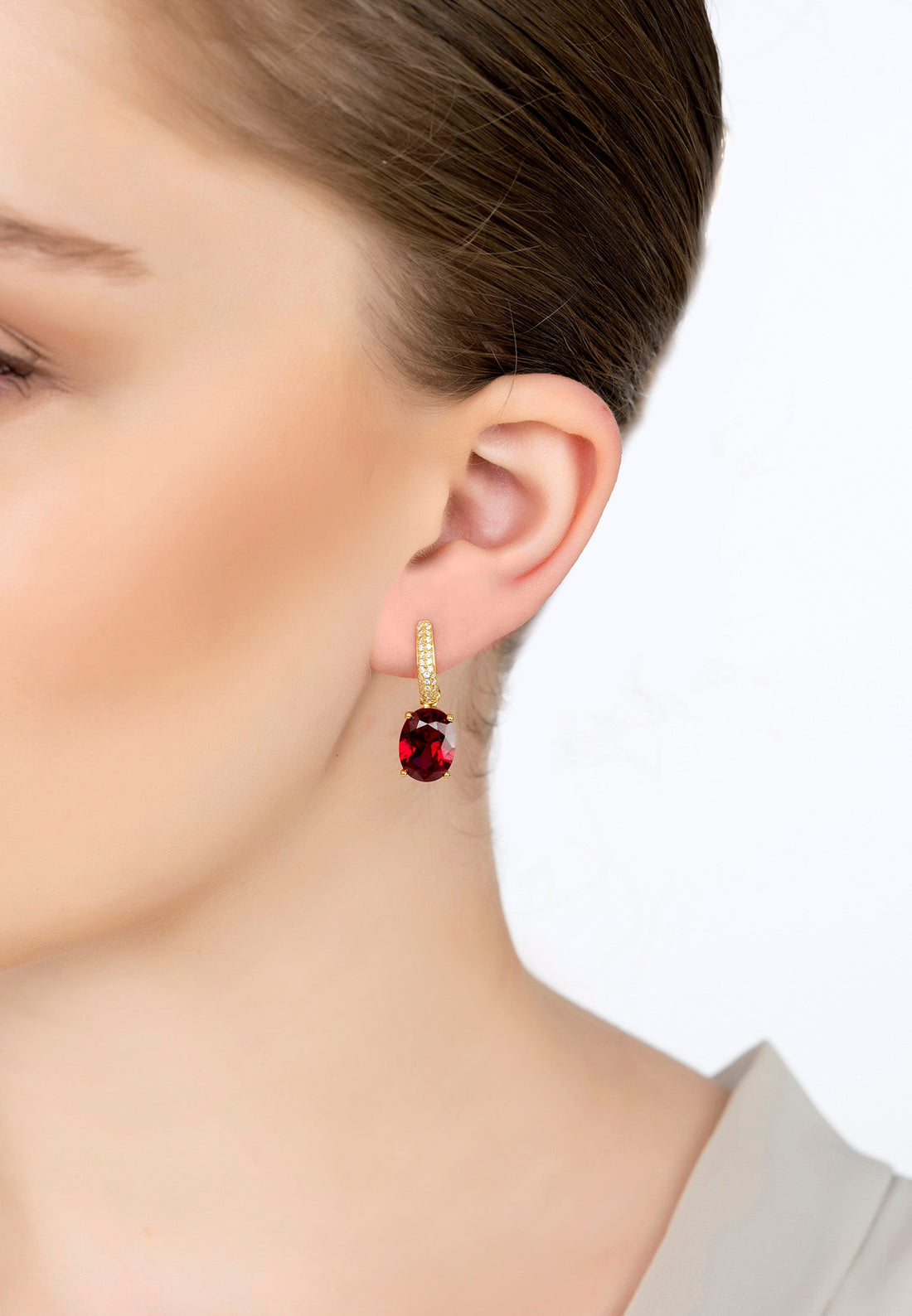 Alexandra Oval Drop Earrings Gold Ruby