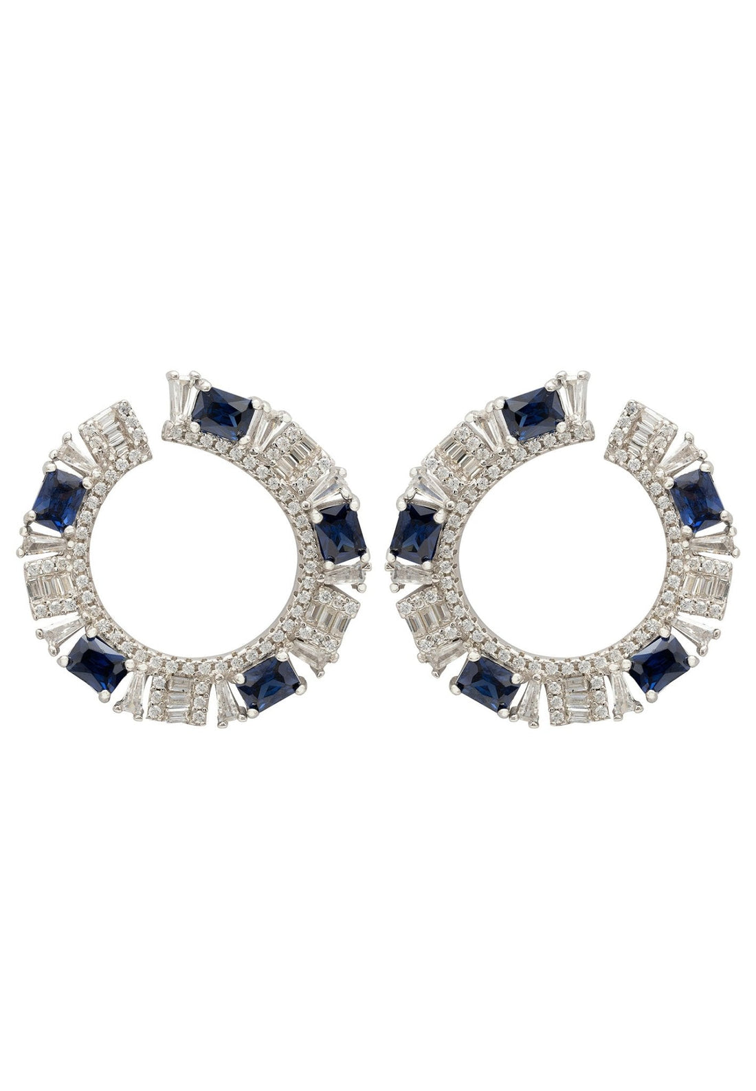 Freya Baguette Hoop Earrings Silver Sapphire