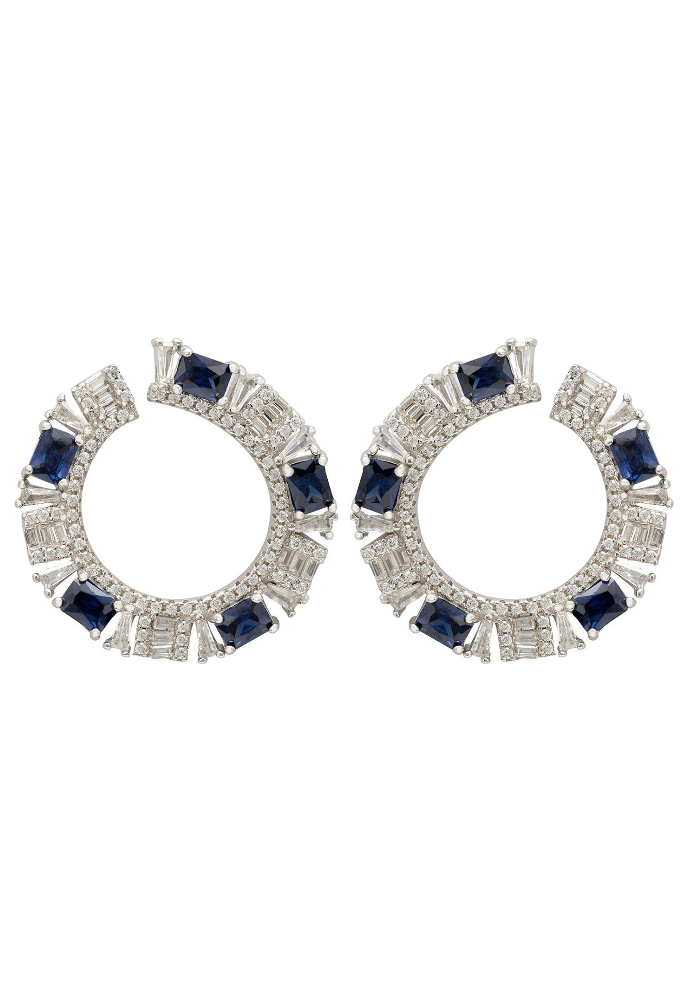 Freya Baguette Hoop Earrings Silver Sapphire