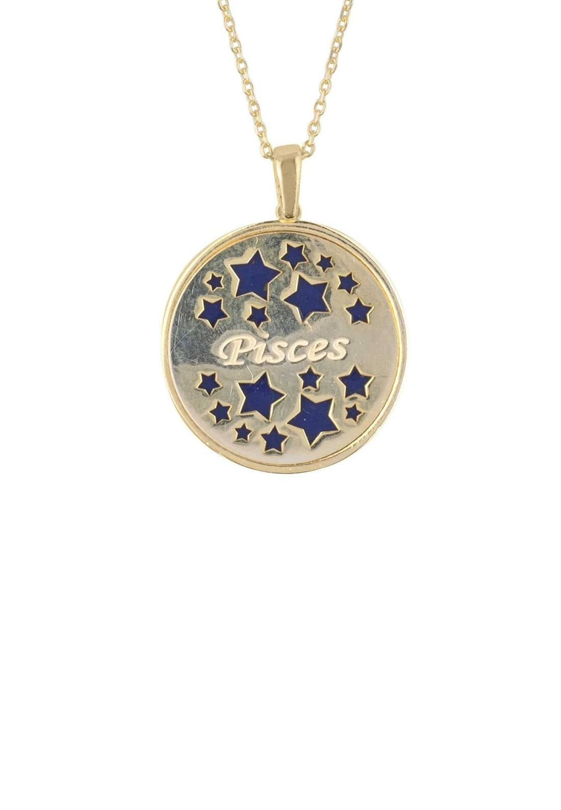 Zodiac Lapis Lazuli Gemstone Star Constellation Pendant Necklace Gold Pisces