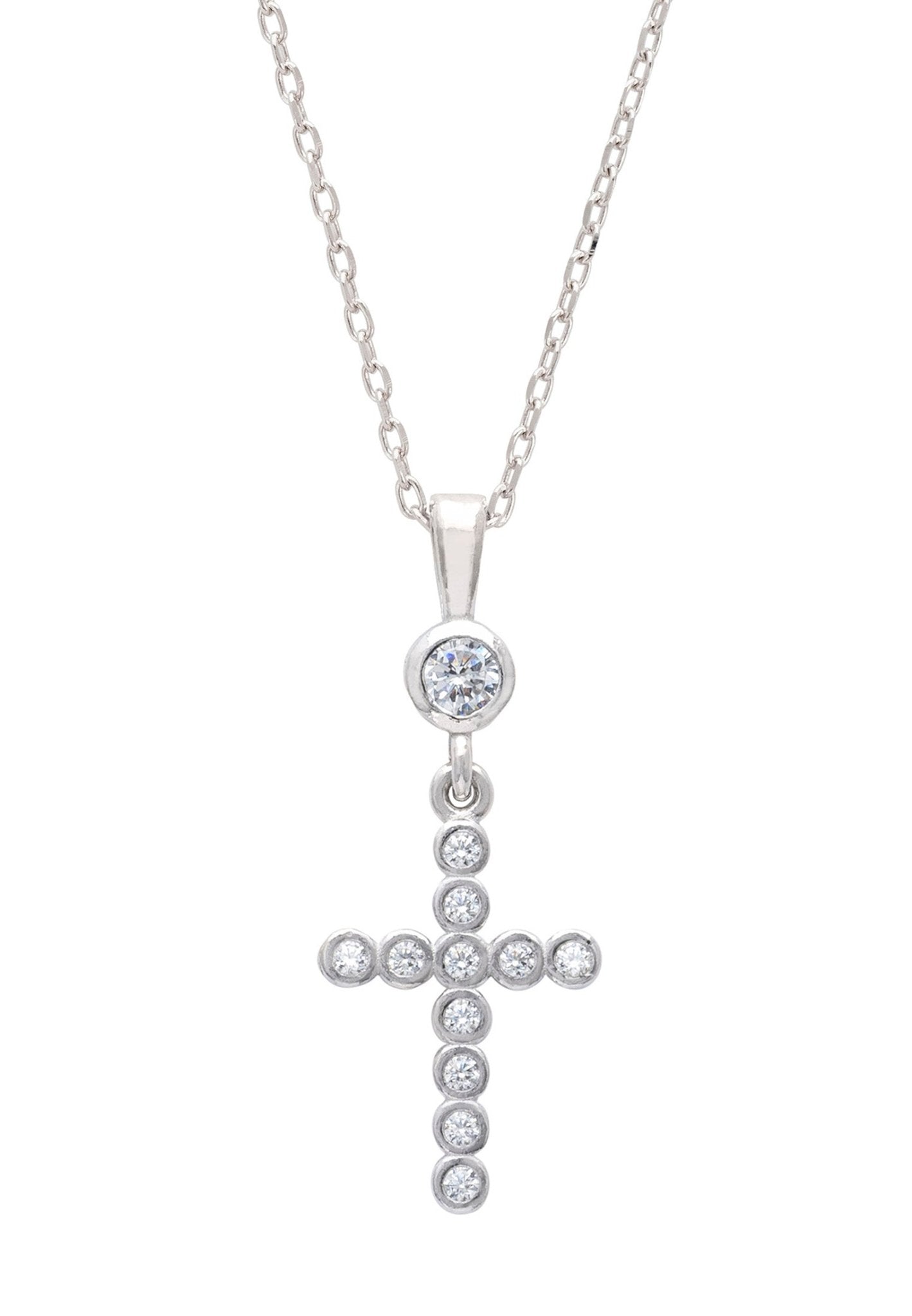 Sparkling Cross Pendant Necklace Silver