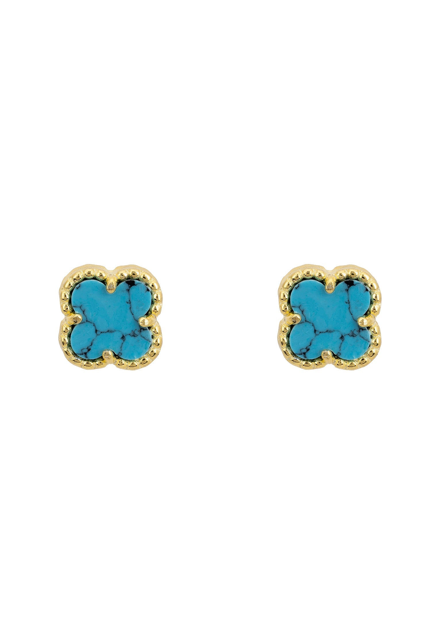 Mini Clover Flower Stud Earrings Turquoise Gold