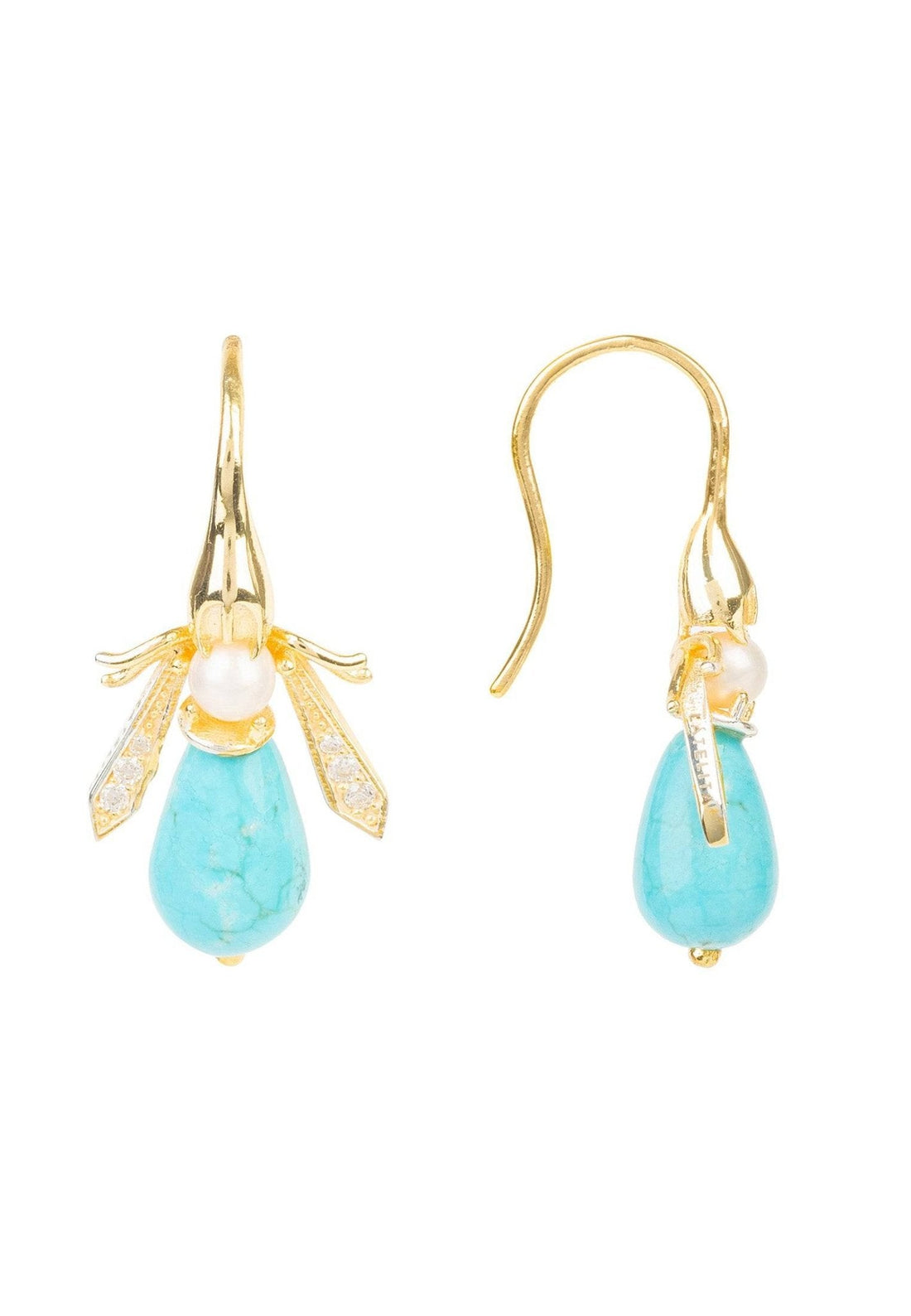 Turquoise Honey Bee Earrings Gold