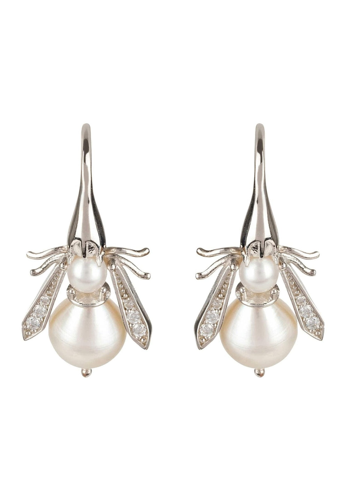 Pearl Honey Bee Earrings Silver