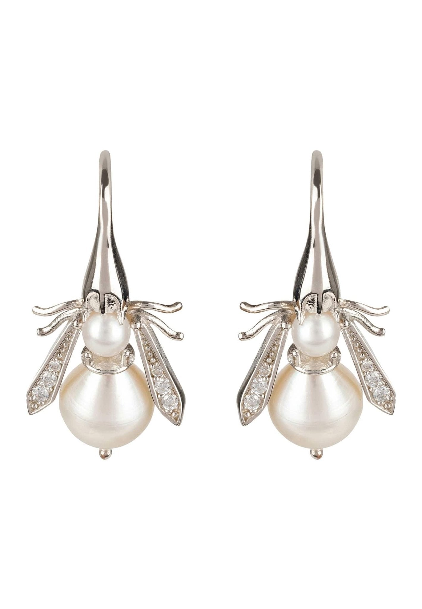 Pearl Honey Bee Earrings Silver