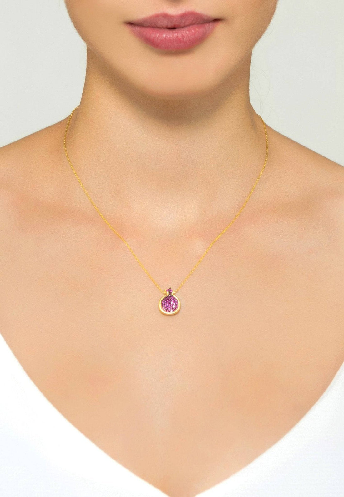 Pomegranate Ruby Pink Pendant Necklace Gold