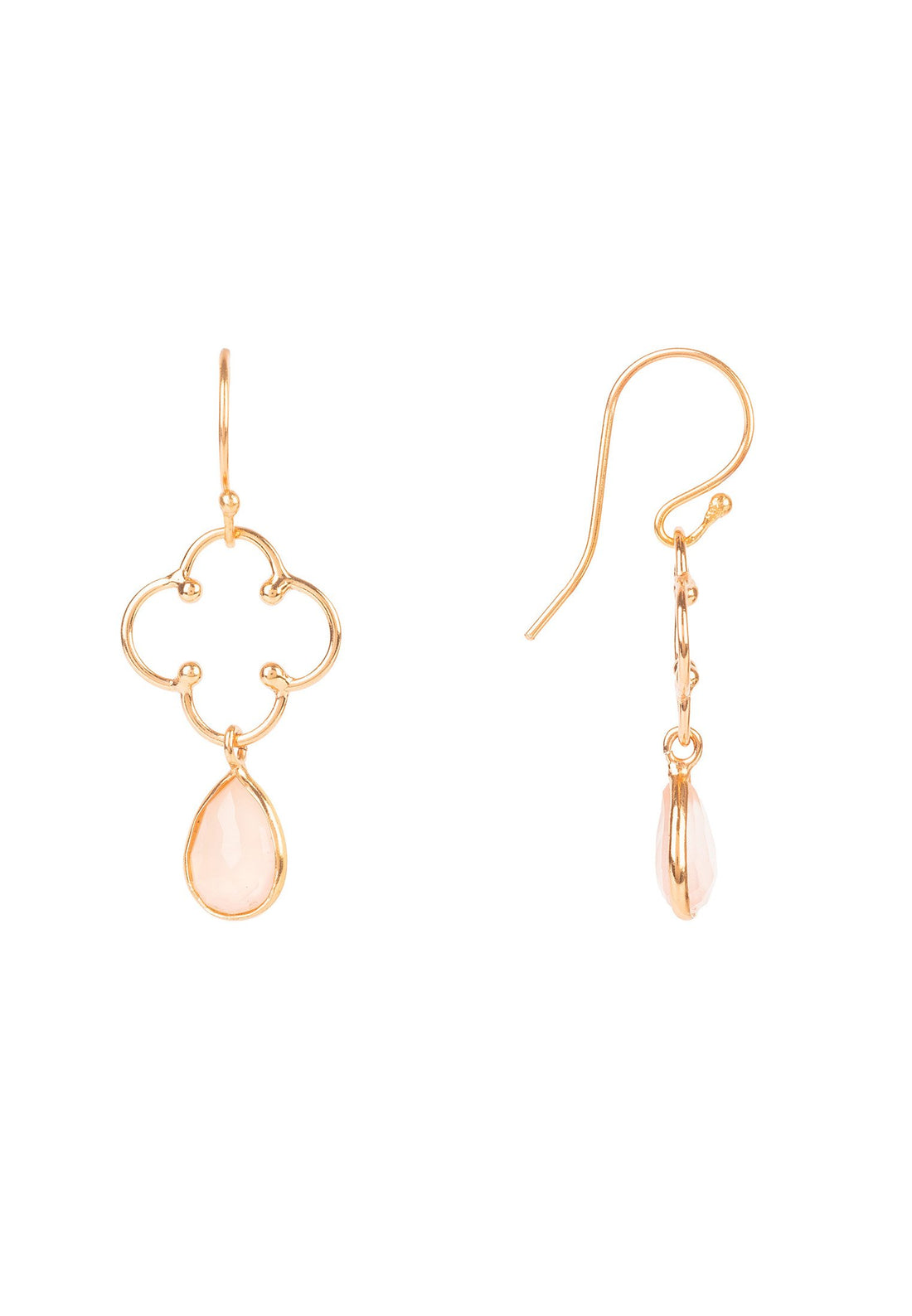 Open Clover Gemstone Drop Earrings Rosegold Rose Quartz