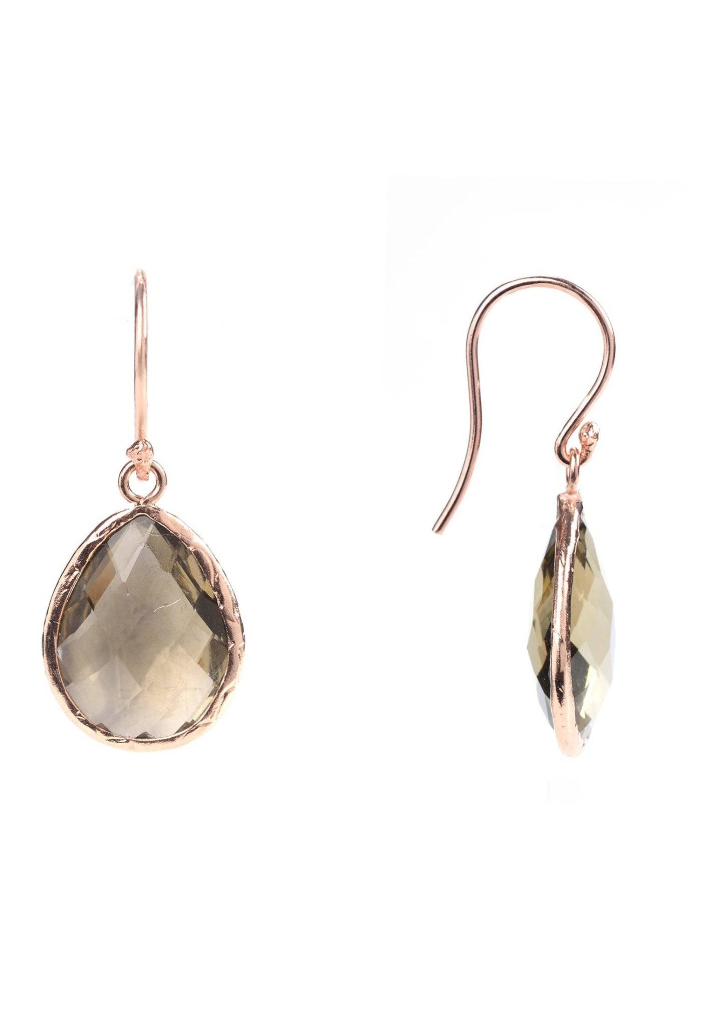 Petite Drop Earrings Smokey Quartz Rosegold