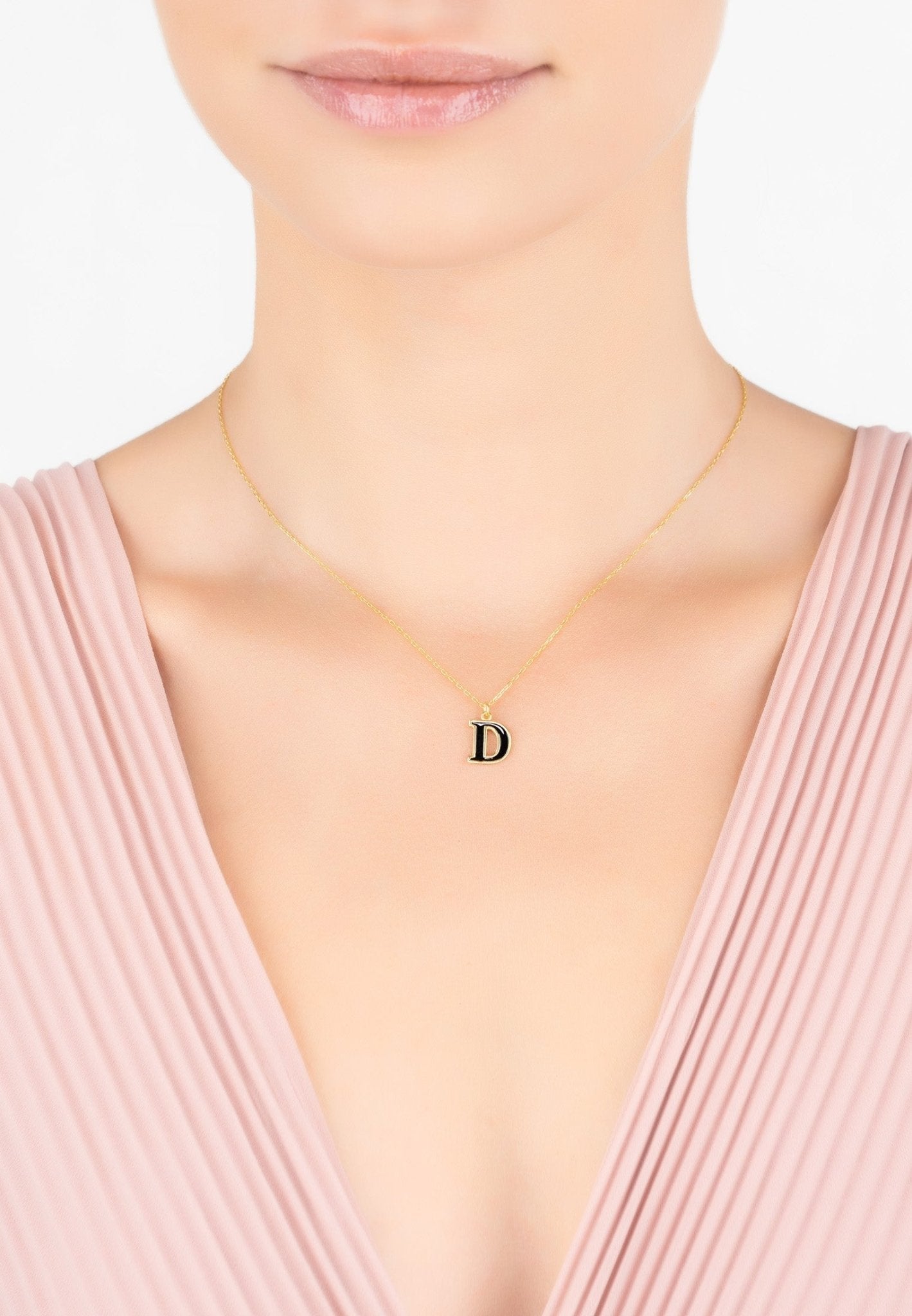 Initial Enamel Necklace Gold D