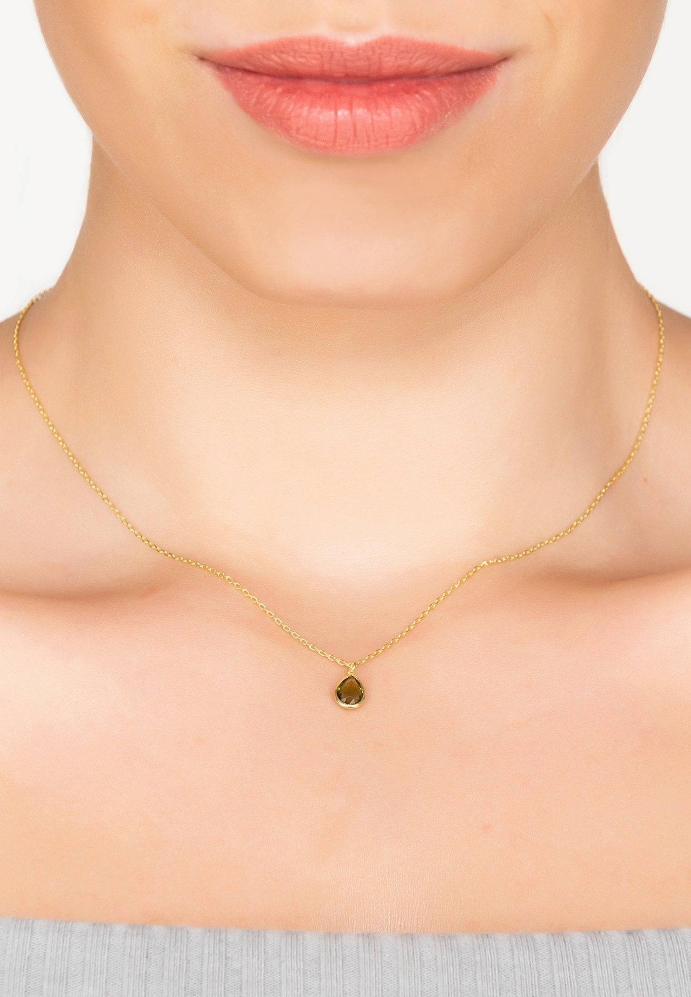 Pisa Mini Teardrop Necklace Gold Peridot