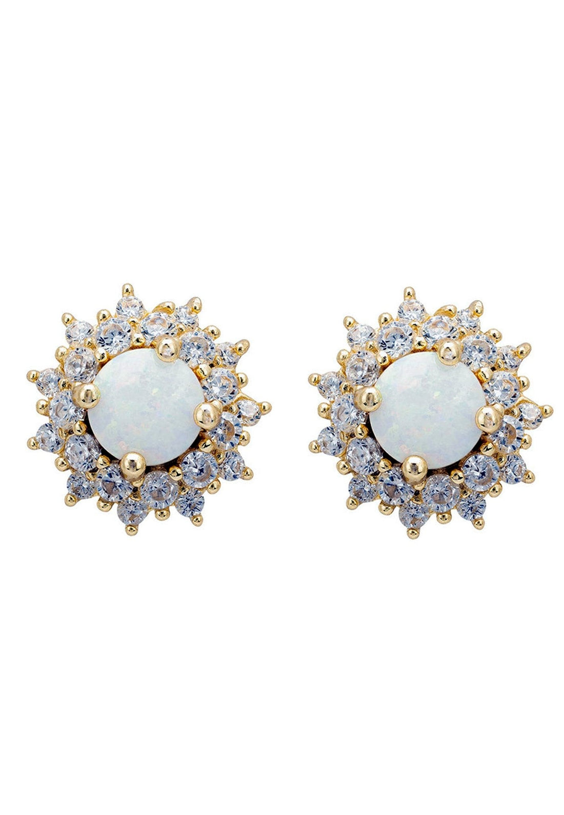 Opal and Flower Stud Earrings Gold