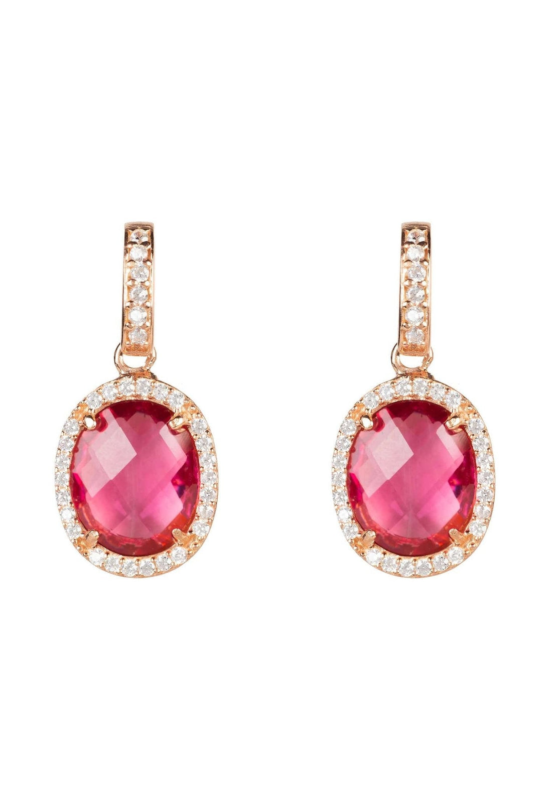 Beatrice Oval Gemstone Drop Earrings Rose Gold Pink Tourmaline