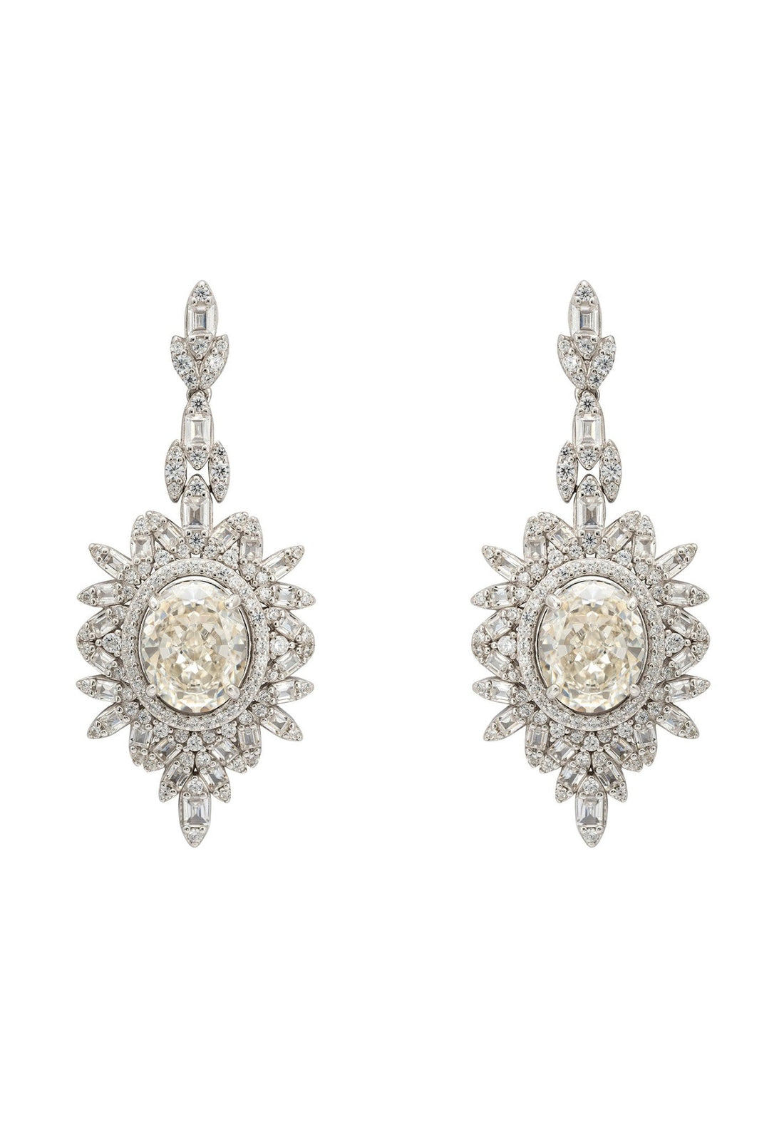 Arabesque Splendor Drop Earrings Moissanite Silver