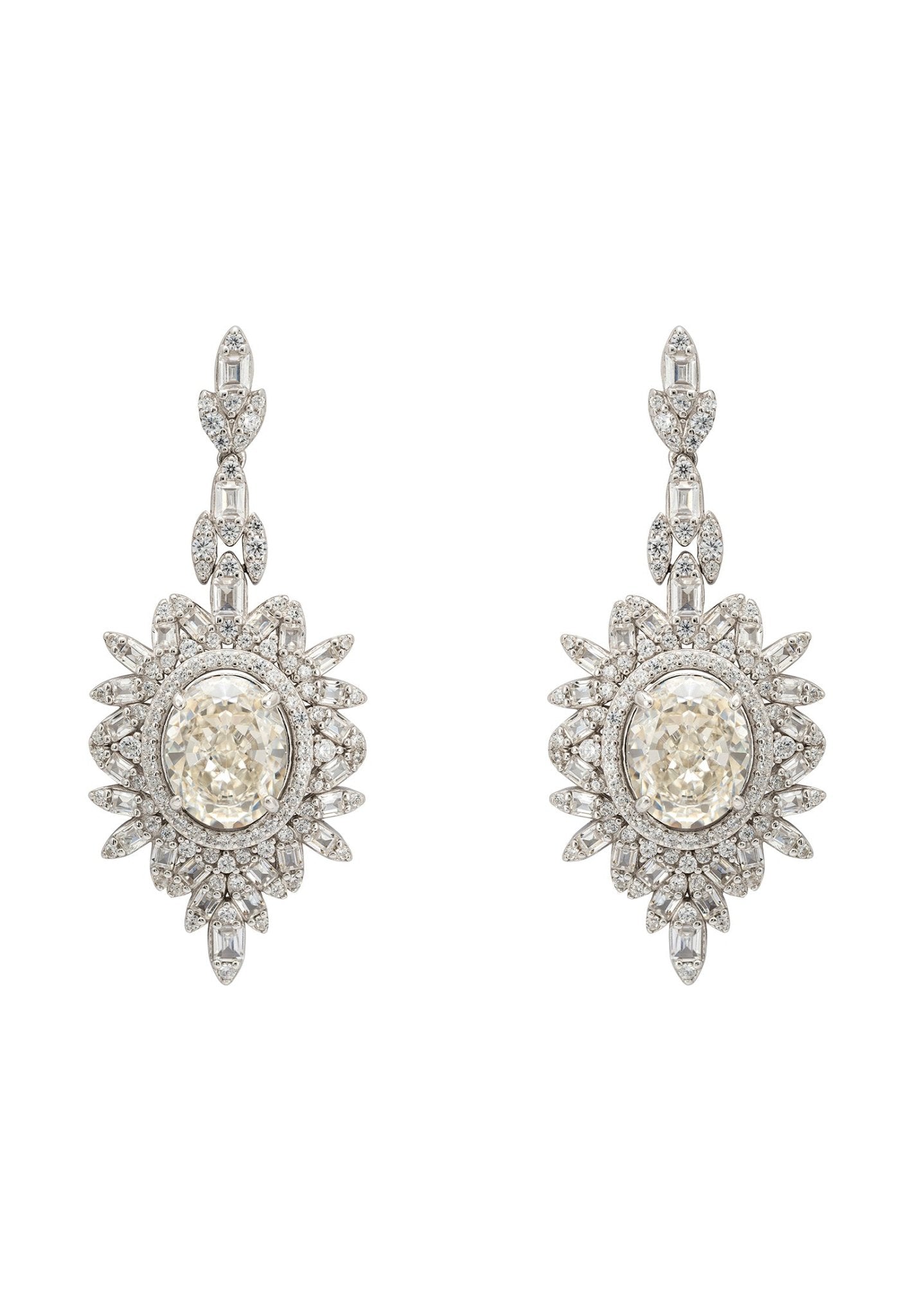 Arabesque Splendor Drop Earrings Moissanite Silver