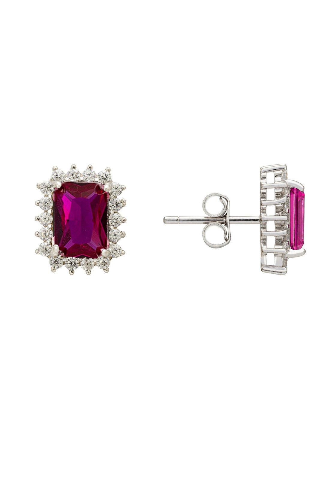 Elena Gemstone Stud Earrings Ruby Silver