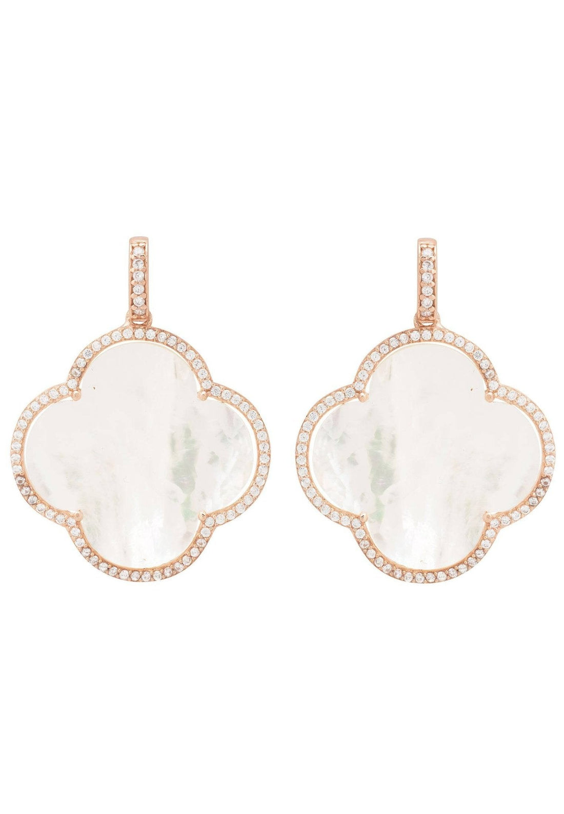 Open Clover Large Mother of Pearl Gemstone Earrings Rosegold