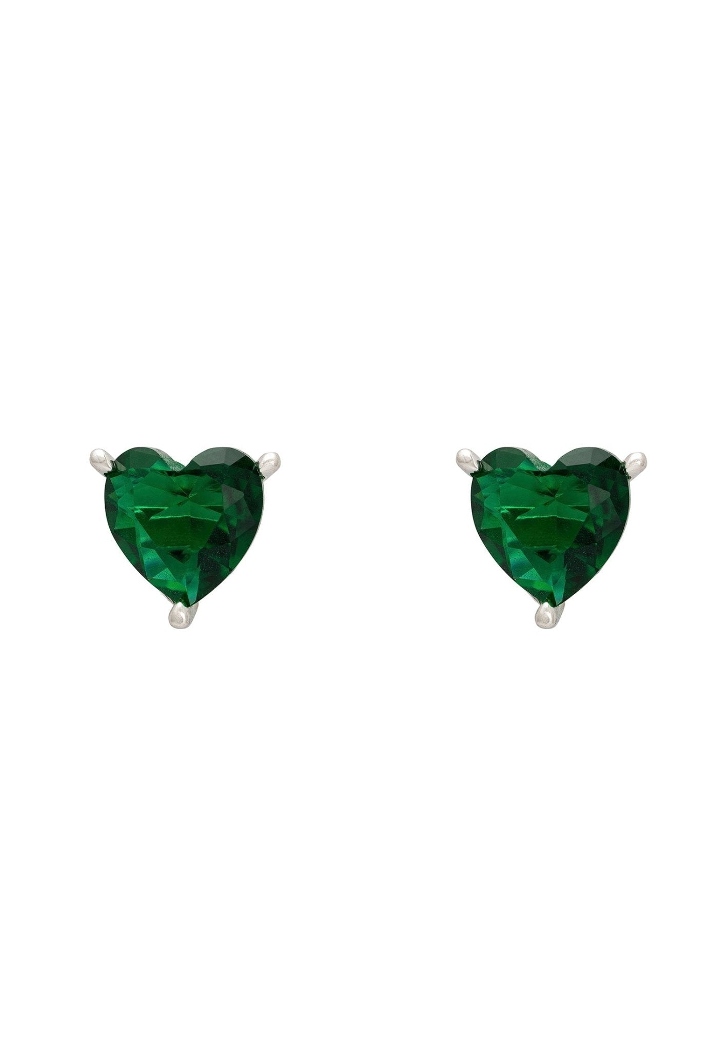 Amore Heart Stud Earrings Emerald Silver