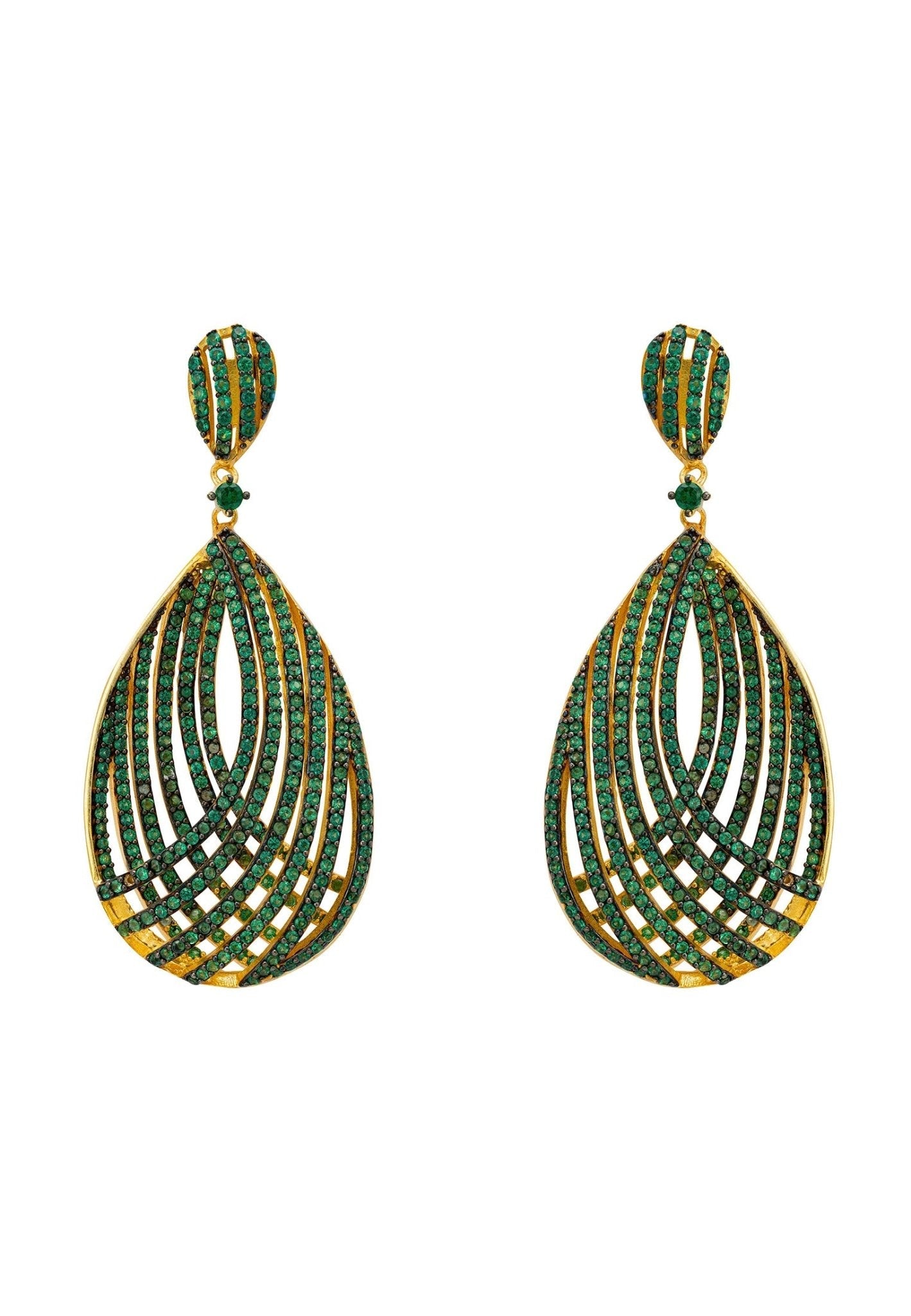 Vortex Teardrop Earrings Green Gold