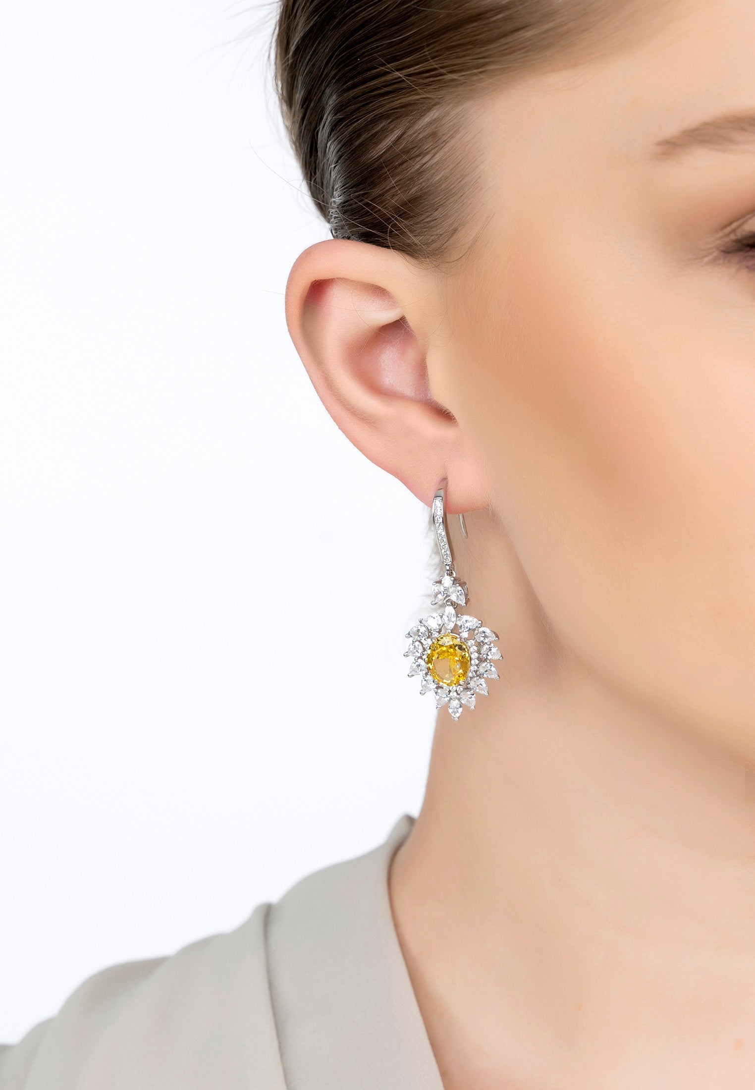 Hyacinth Flower Yellow Topaz Drop Earrings Silver