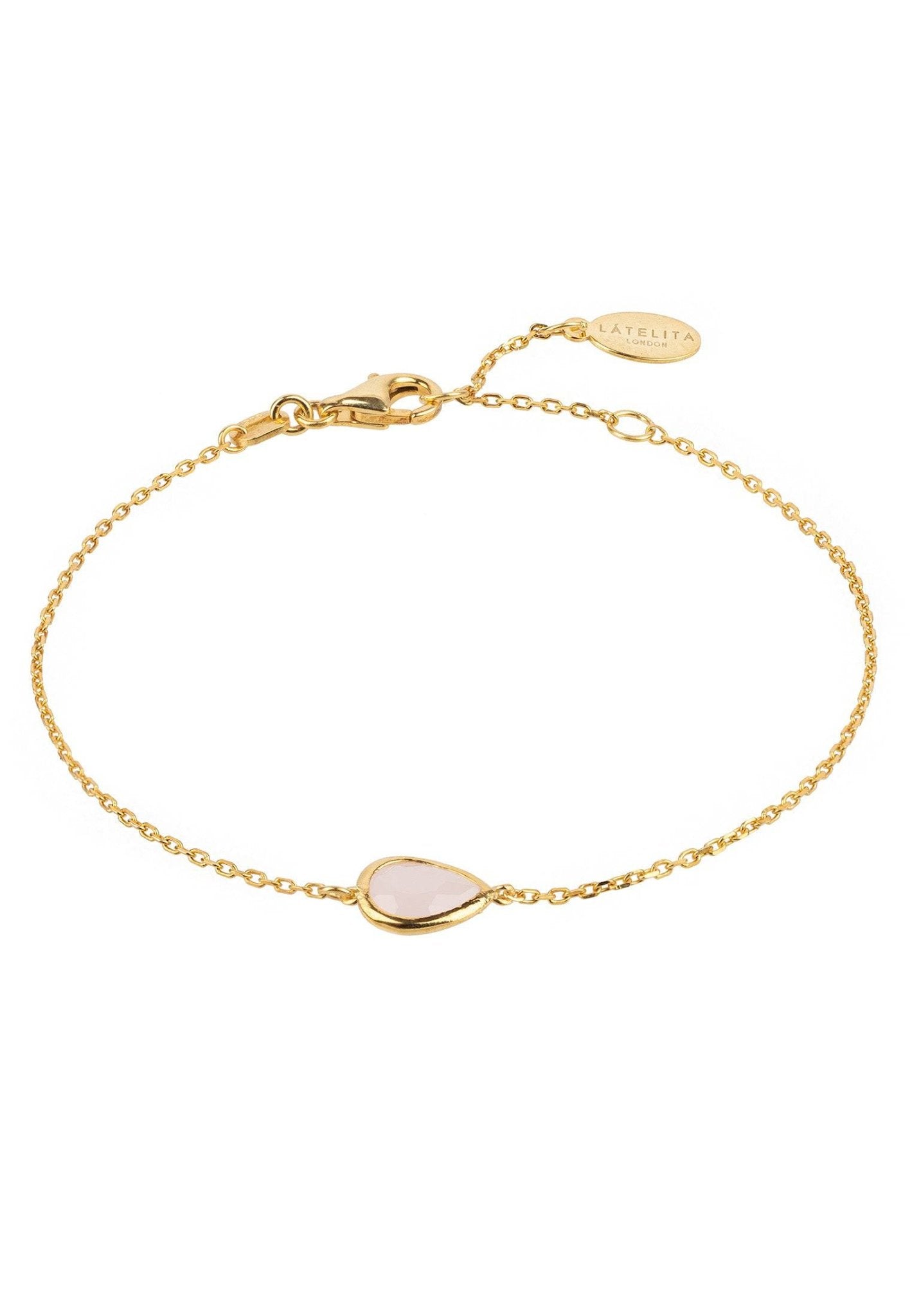 Pisa Mini Teardrop Bracelet Gold Rose Quartz