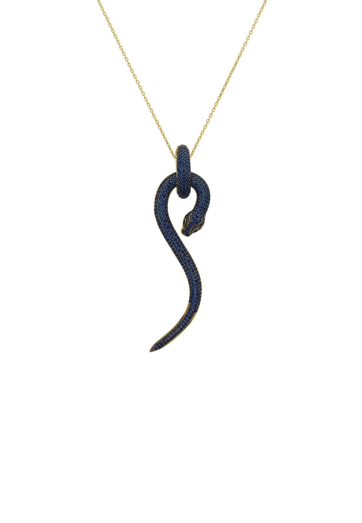 Anaconda Snake Pendant Necklace Gold Sapphire