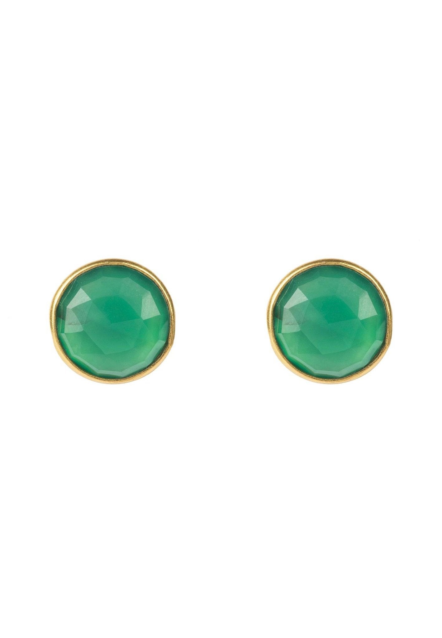 Medium Circle Gemstone Earrings Gold Green Onyx