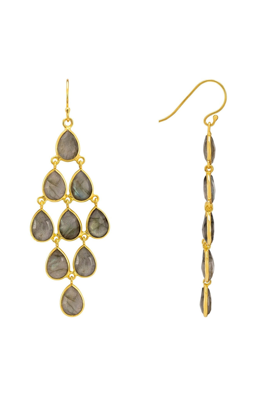 Erviola Gemstone Cascade Earrings Gold Labradorite