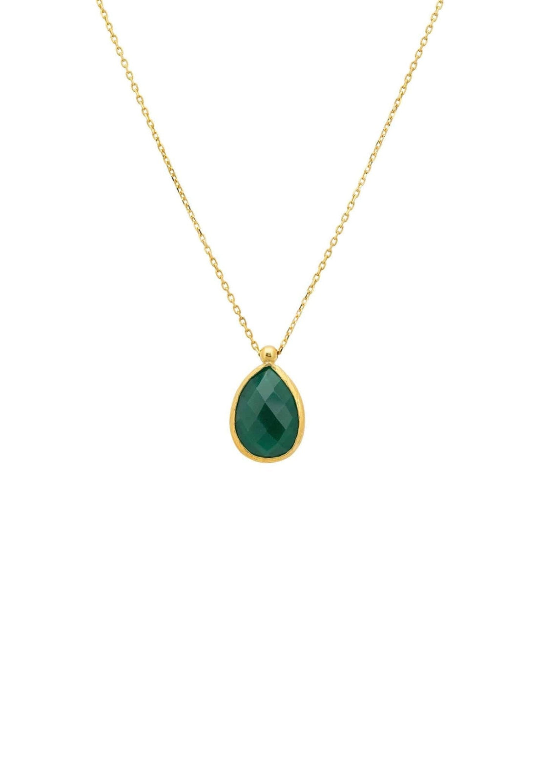 Petite Drop Necklace Gold Green Onyx