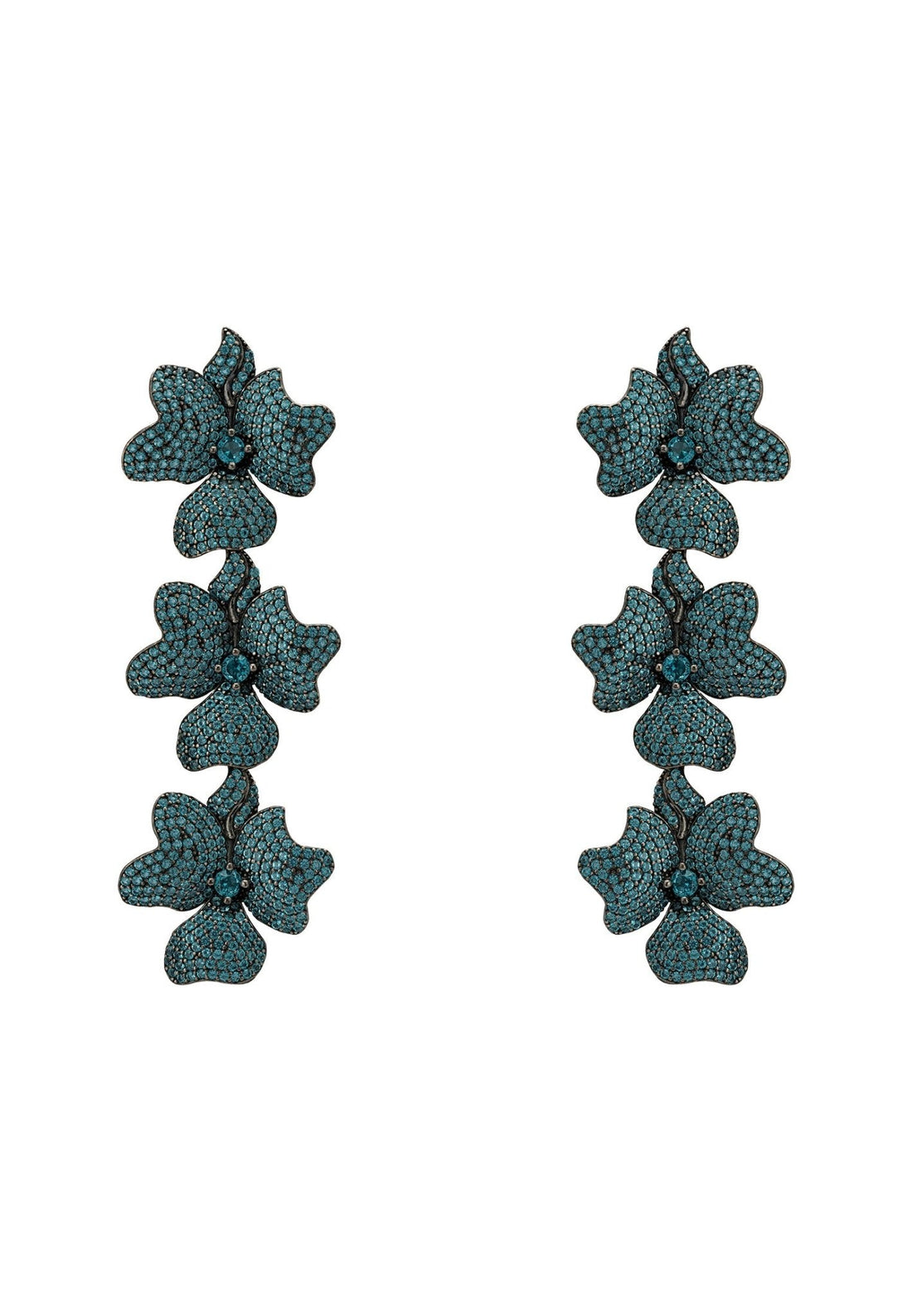 Jasmine Flower Triple Drop Earrings Aqua