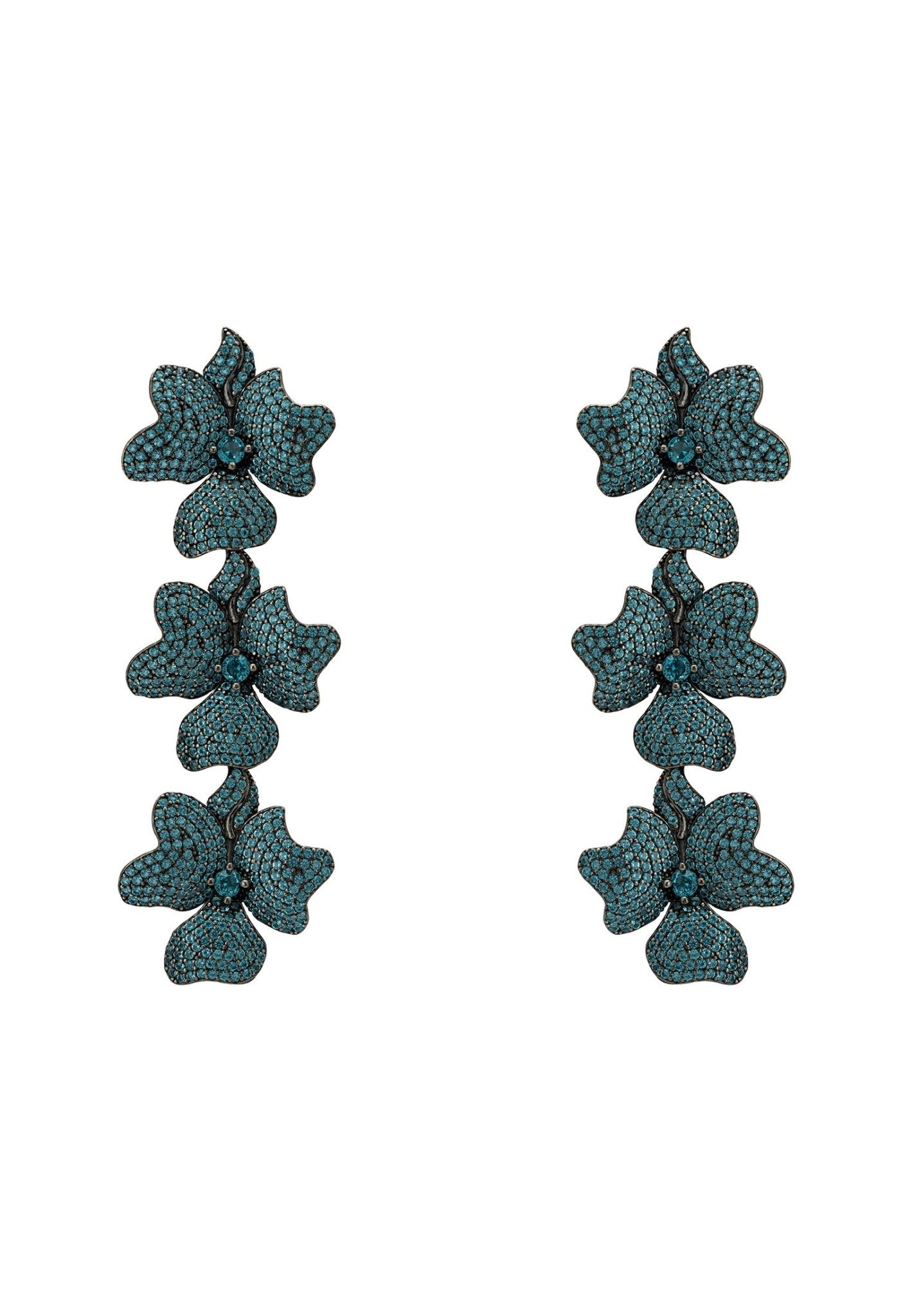 Jasmine Flower Triple Drop Earrings Aqua