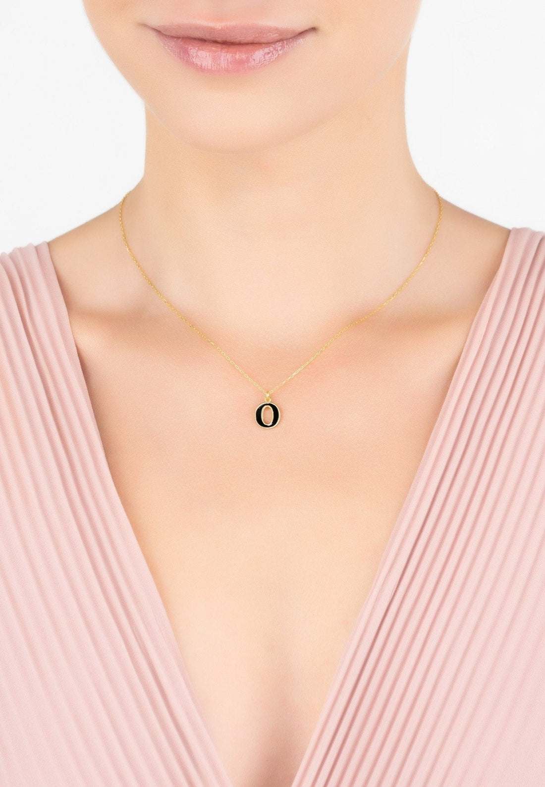 Initial Enamel Necklace Gold O