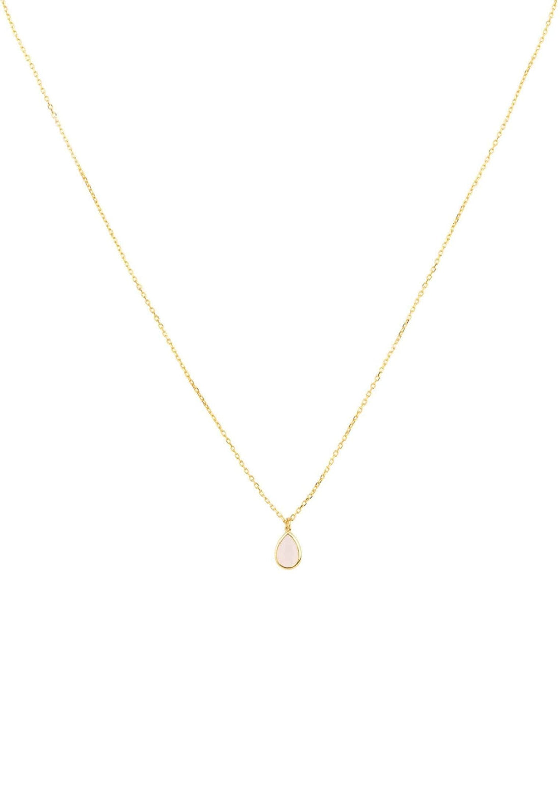 Pisa Mini Teardrop Necklace Gold Rose Quartz