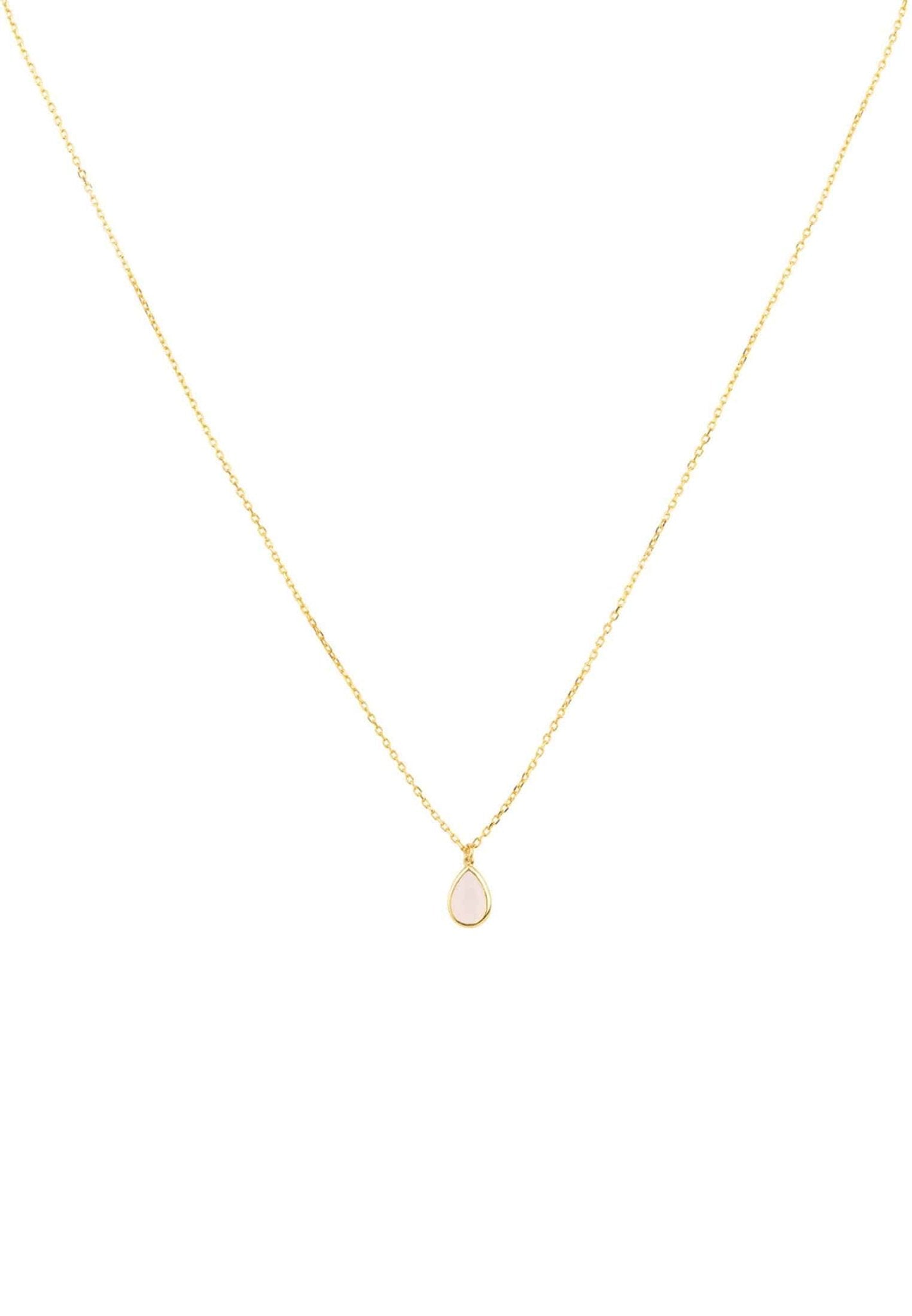 Pisa Mini Teardrop Necklace Gold Rose Quartz