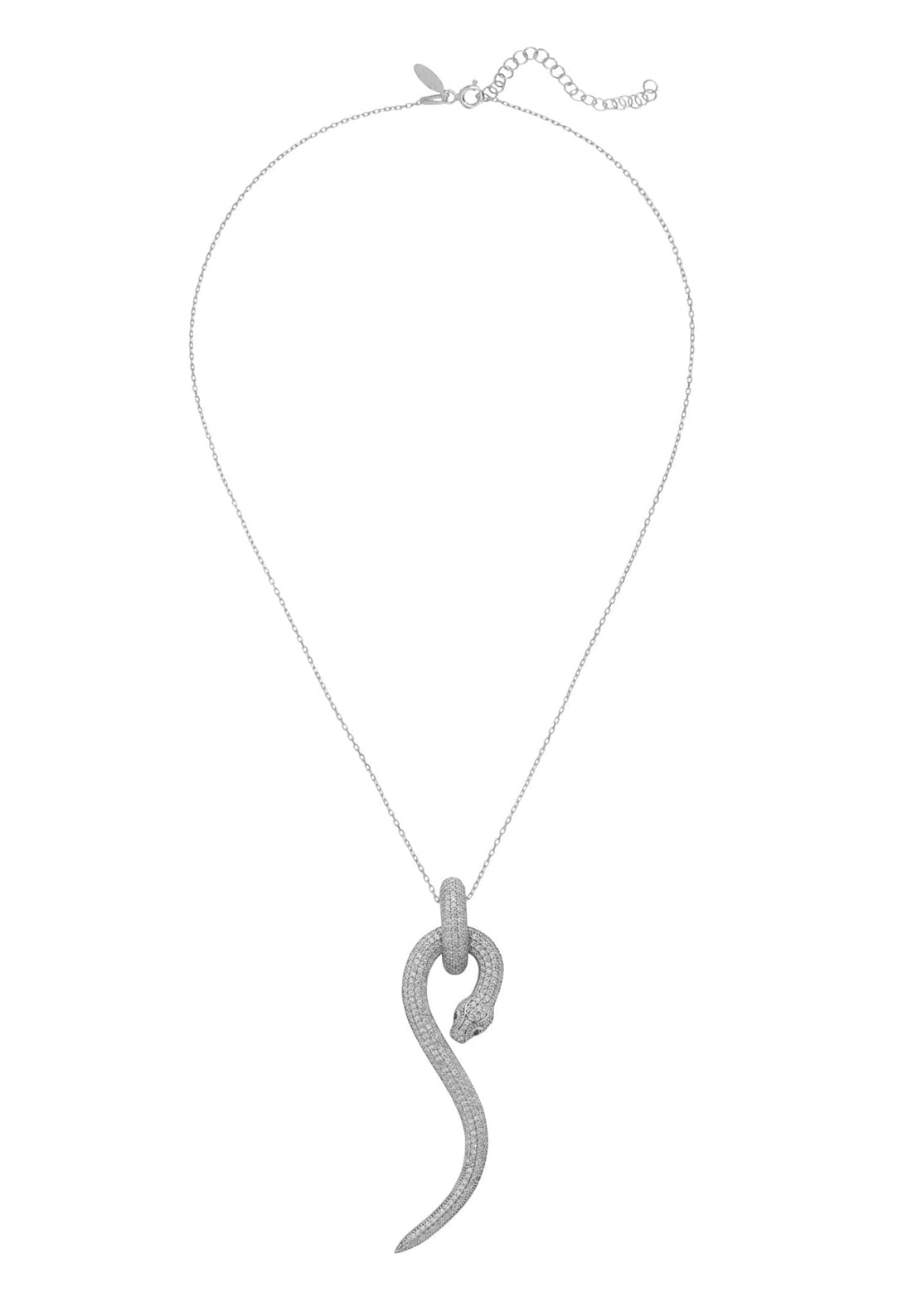 Anaconda Snake Pendant Necklace Silver White