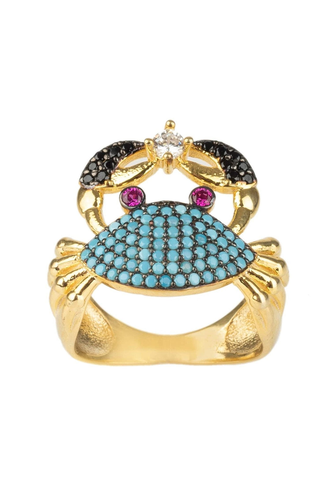 Crab Cocktail Ring Blue Turquoise Gold