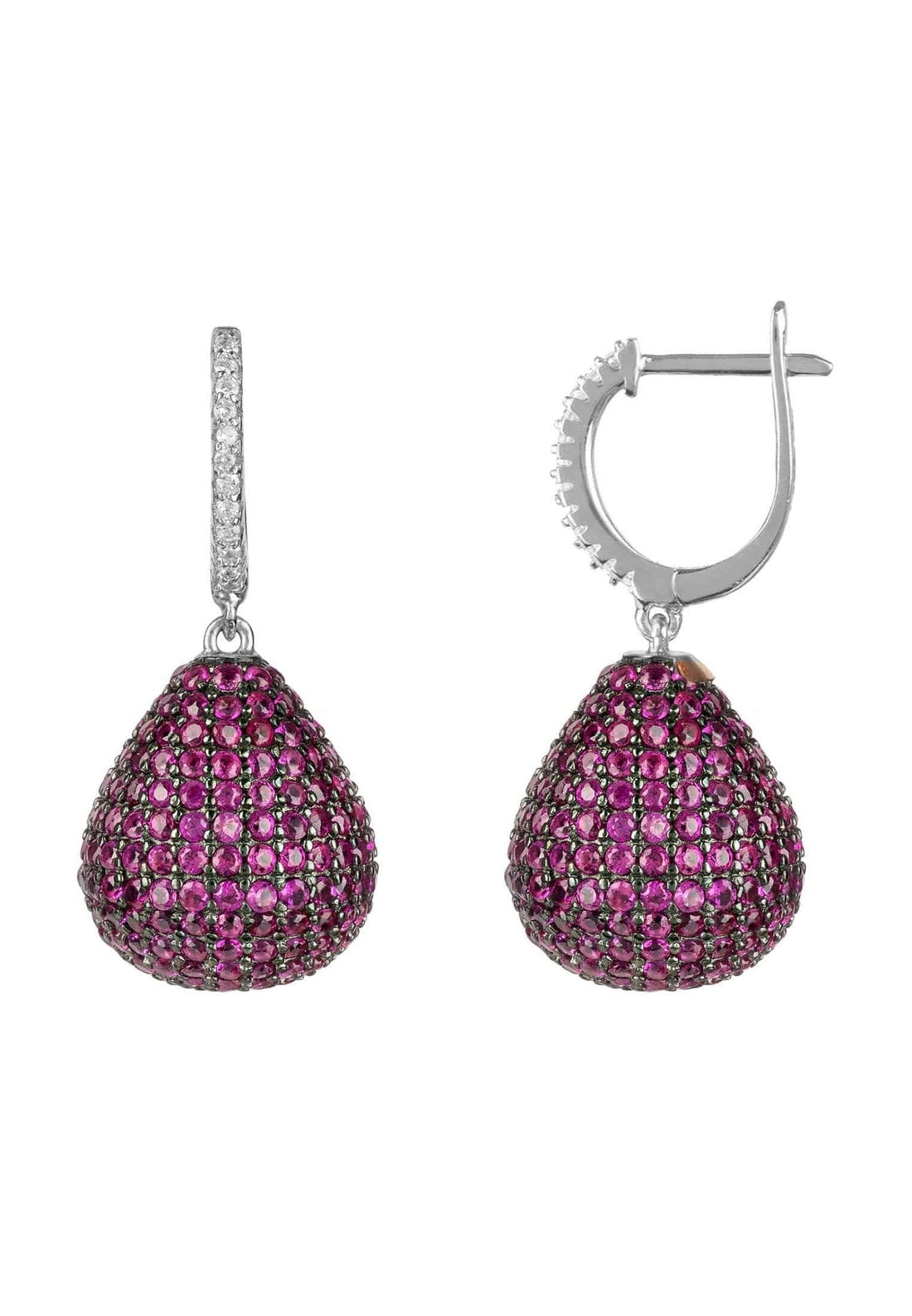 Valerie Pear Drop Gemstone Earrings Silver Ruby