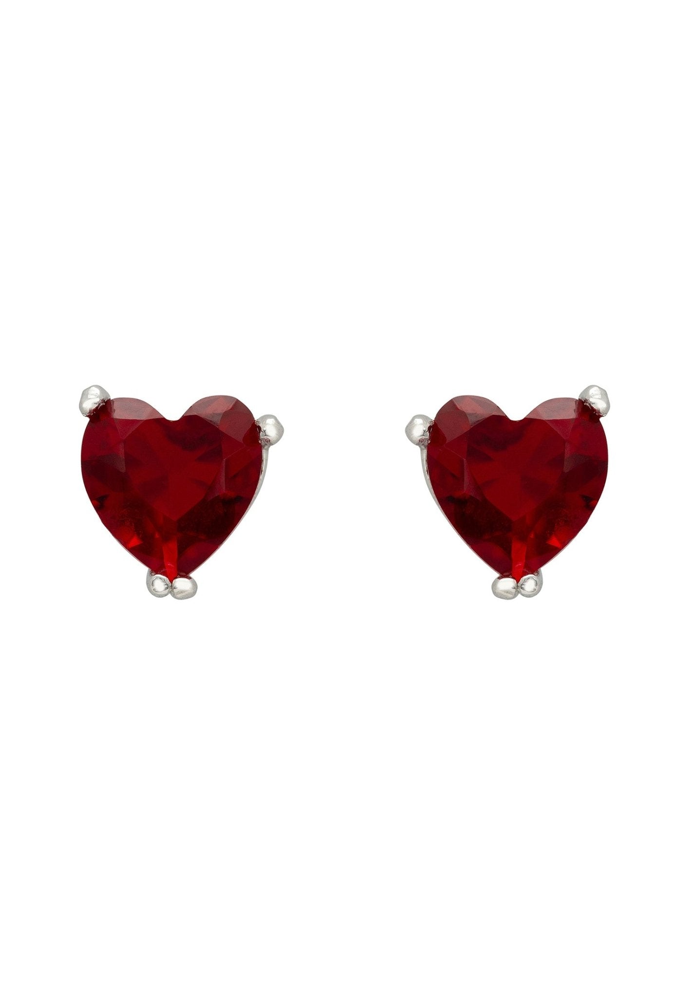 Asscher Cut Heart Stud Earrings Silver Ruby