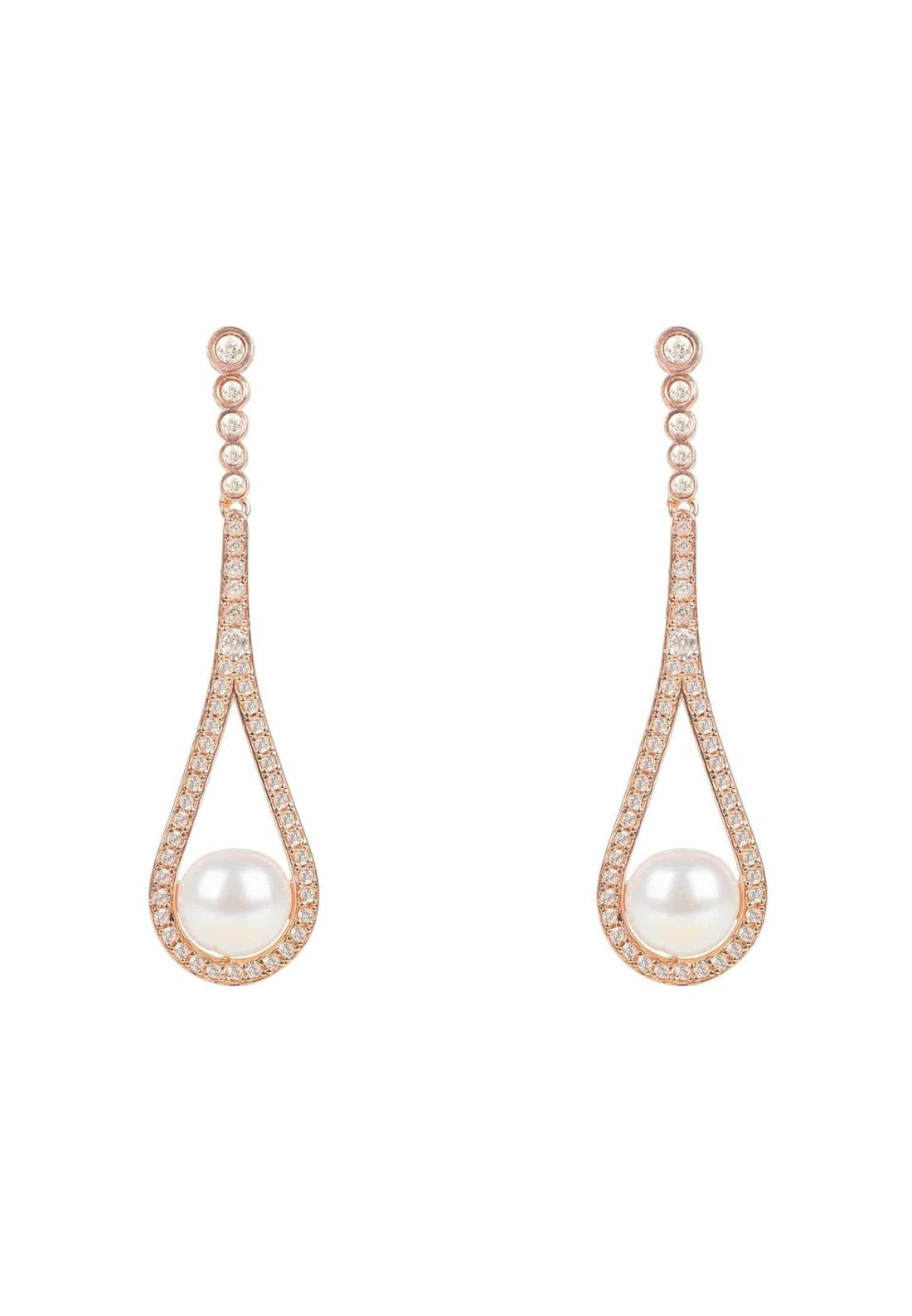 Cradled Pearl Drop Earrings Rosegold