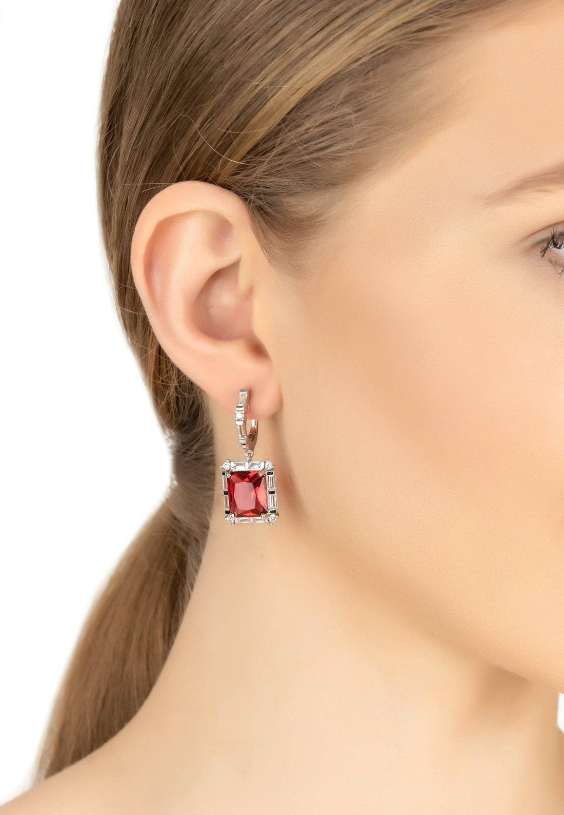 Tudor Silver Earring Ruby