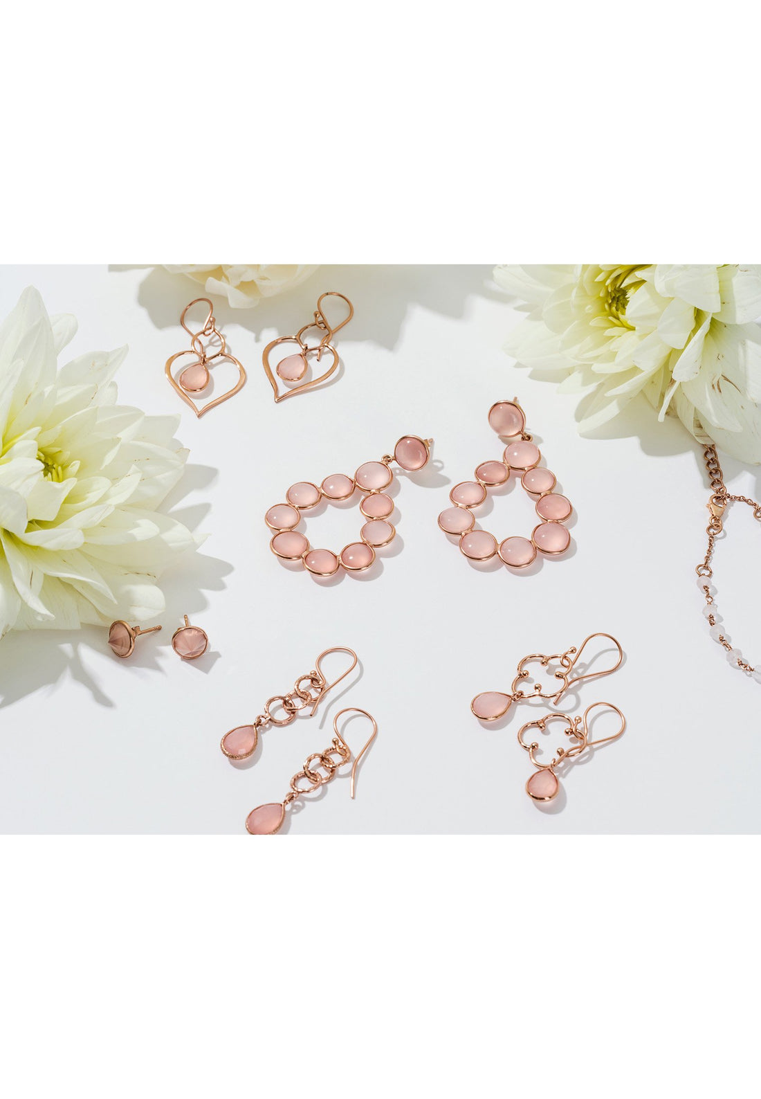 Open Clover Gemstone Drop Earrings Rosegold Rose Quartz