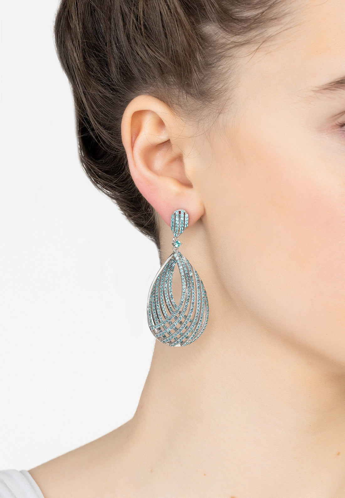 Vortex Teardrop Earrings Aqua Silver