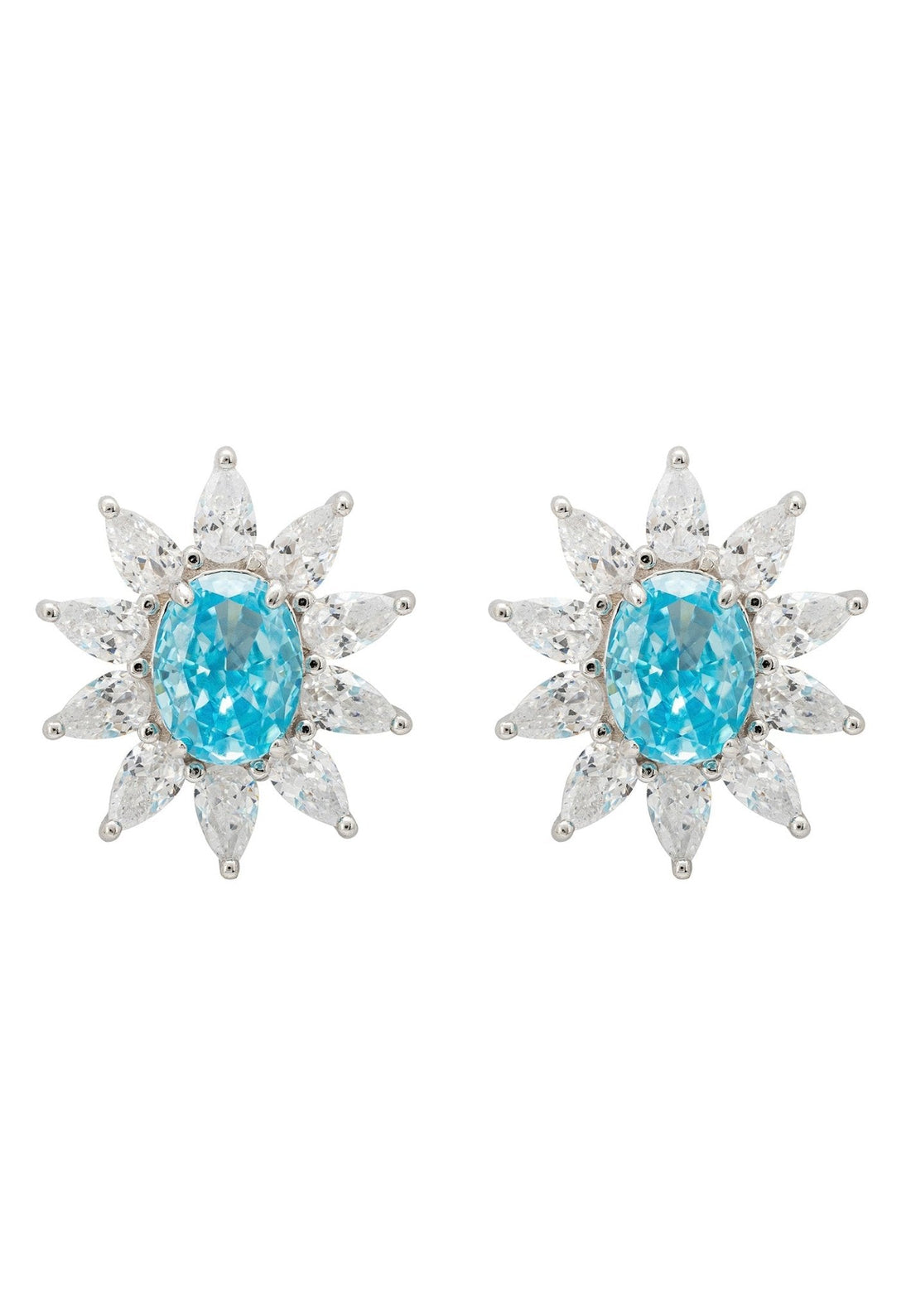 Daisy Gemstone Stud Earrings Blue Topaz Silver