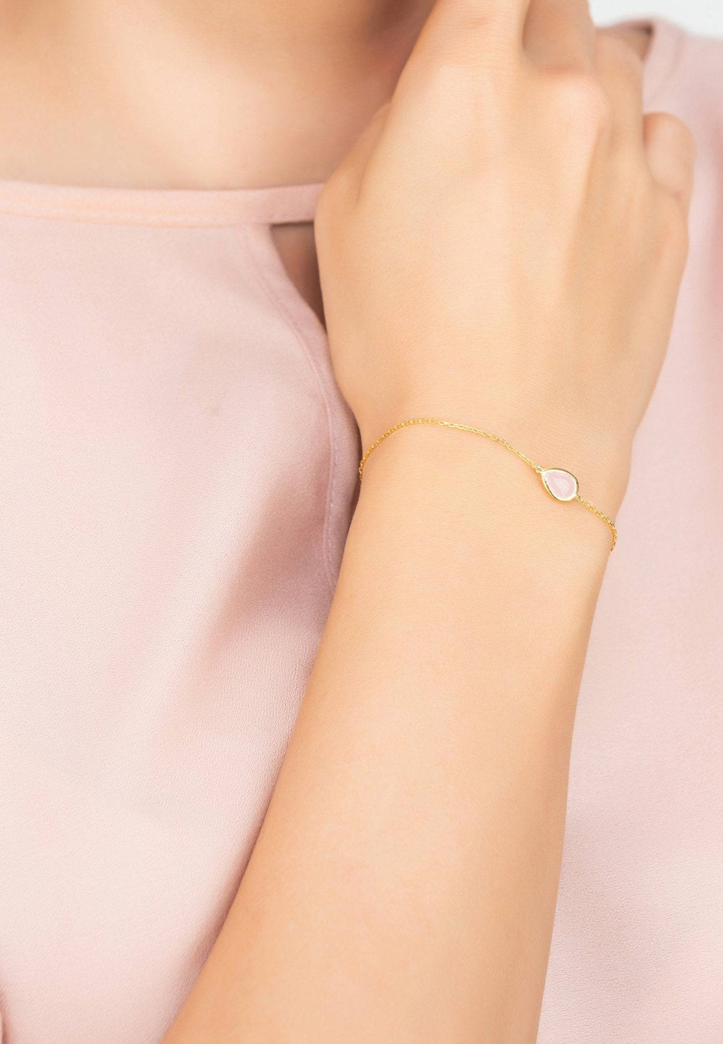 Pisa Mini Teardrop Bracelet Gold Rose Quartz