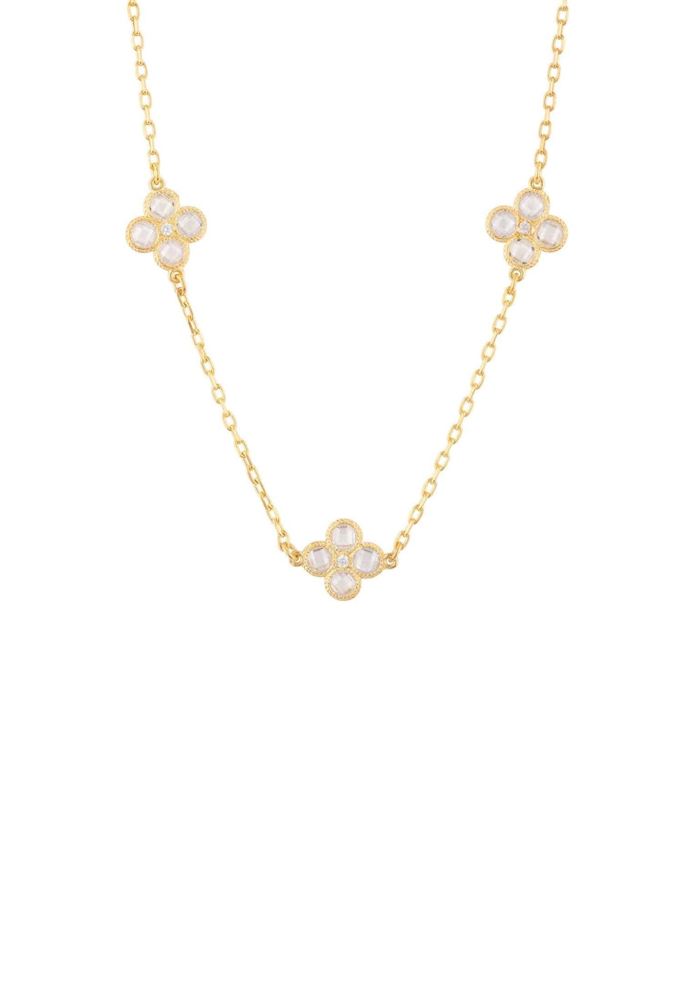 Flower Clover Triple Choker Necklace Gold