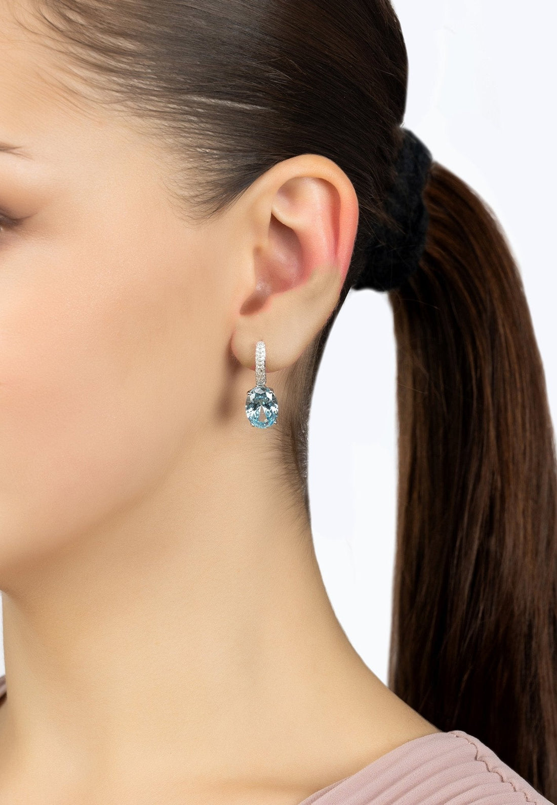 Alexandra Oval Drop Earrings Silver Blue Topaz