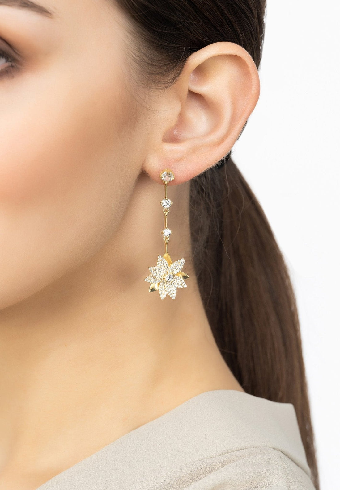 Dahlia Drop Earrings Silver White