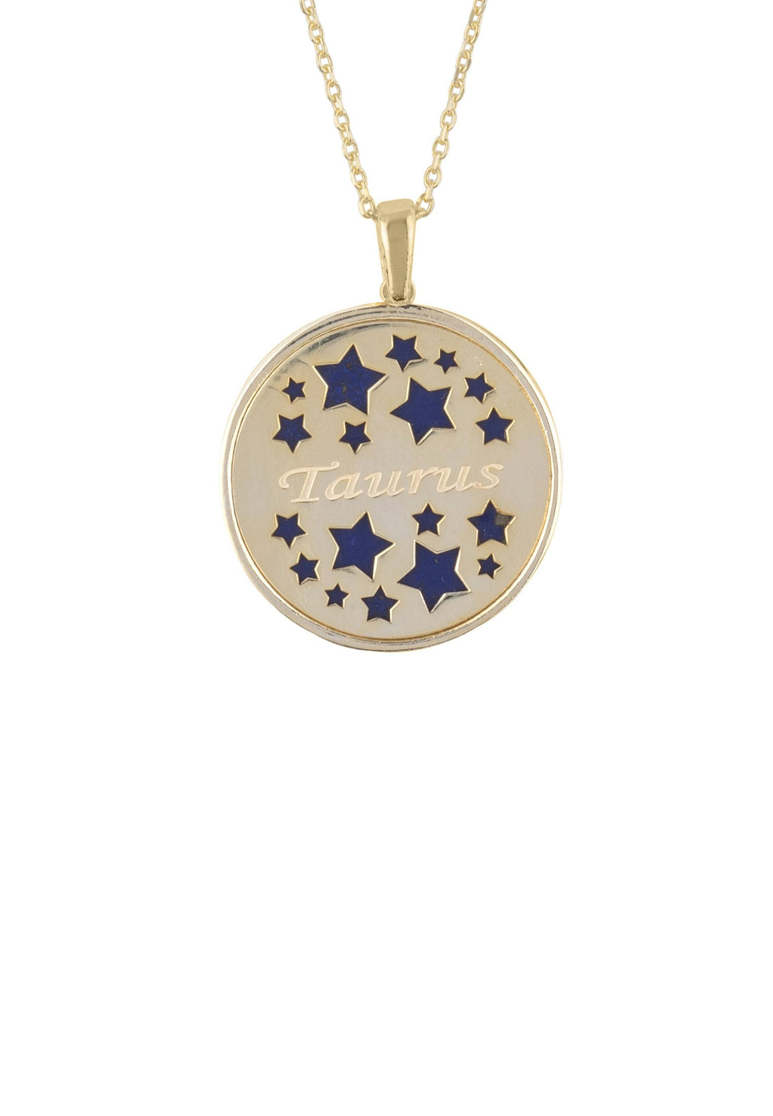 Zodiac Lapis Lazuli Gemstone Star Constellation Pendant Necklace Gold Taurus