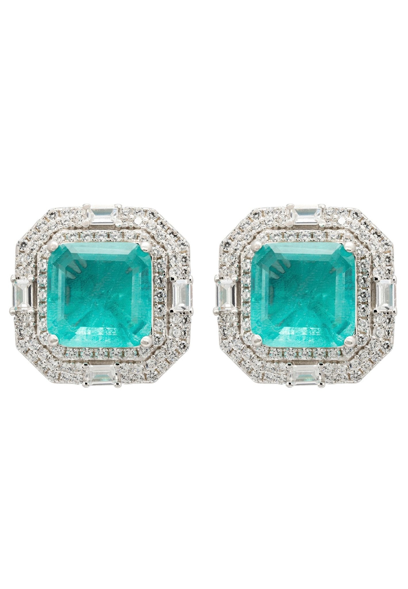 Madeleine Paraiba Tourmaline Large Stud Earrings Silver